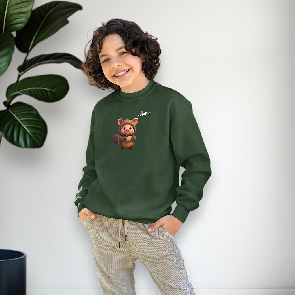 JujuPig Beaver - Kids Unisex Crewneck Sweatshirt | Graphic Sweatshirts for Boys & Girls
