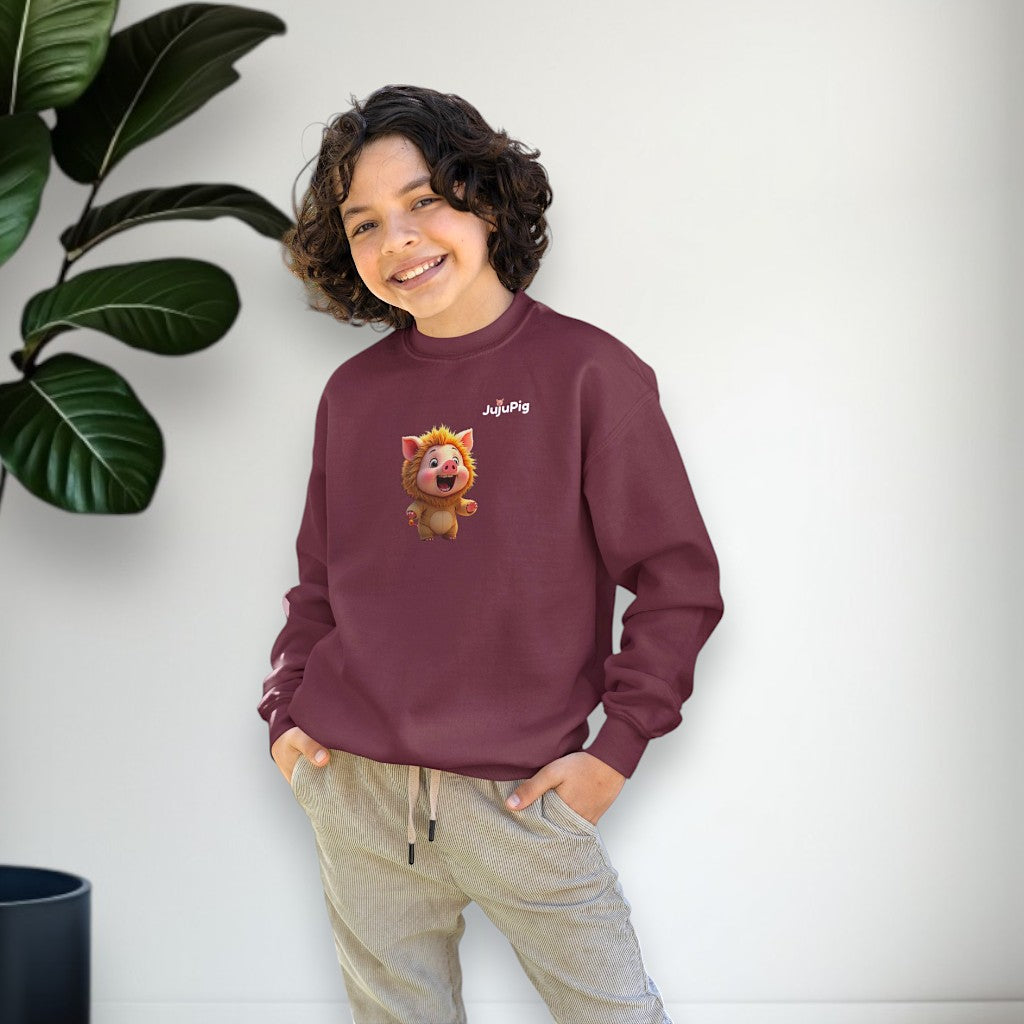 JujuPig Lion - Kids Unisex Crewneck Sweatshirt | Graphic Sweatshirts for Boys & Girls