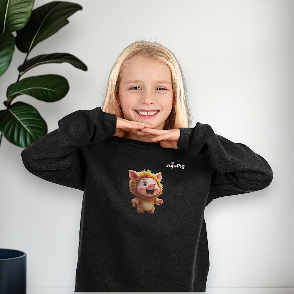 JujuPig Lion - Kids Unisex Crewneck Sweatshirt | Graphic Sweatshirts for Boys & Girls