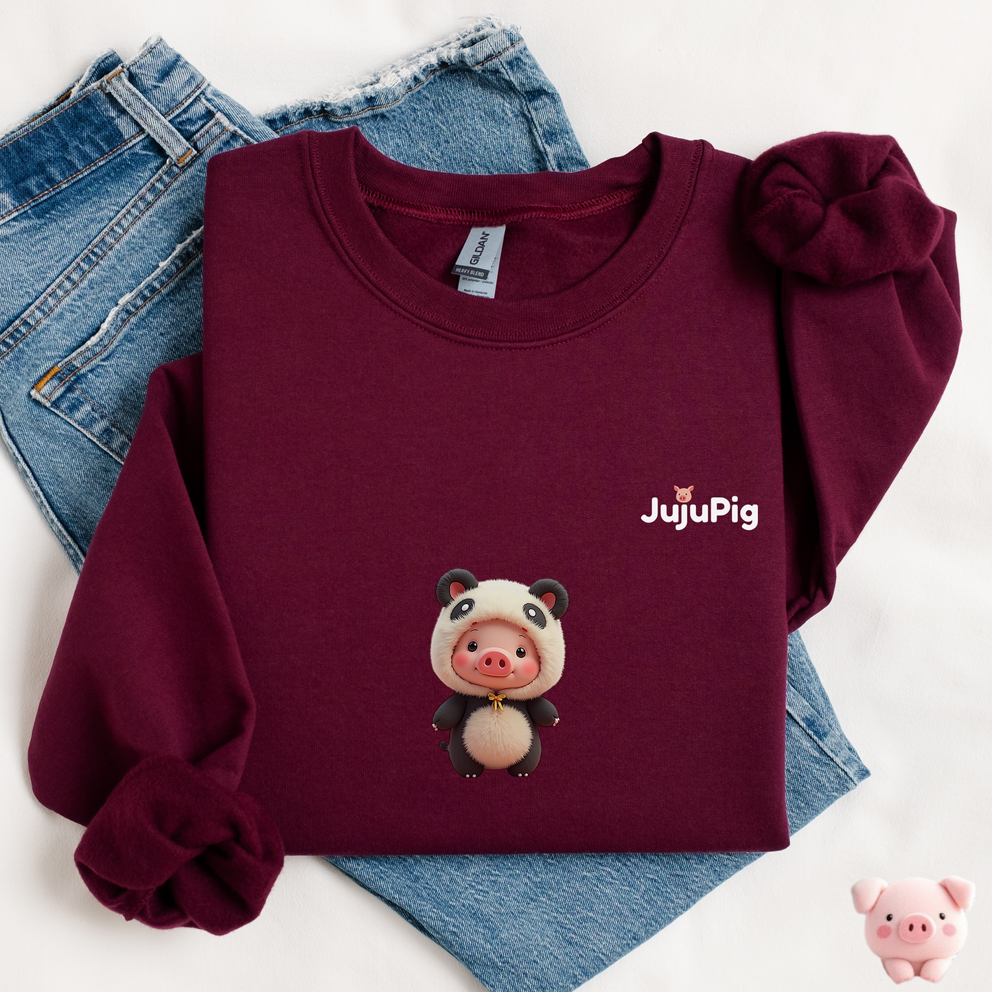 JujuPig Panda - Adult Unisex Crewneck Sweatshirt | Graphic Sweatshirt for Men & Women