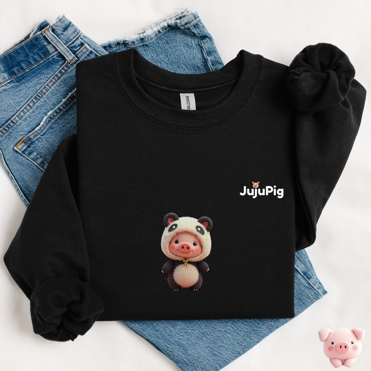 JujuPig Panda - Adult Unisex Crewneck Sweatshirt | Graphic Sweatshirt for Men & Women