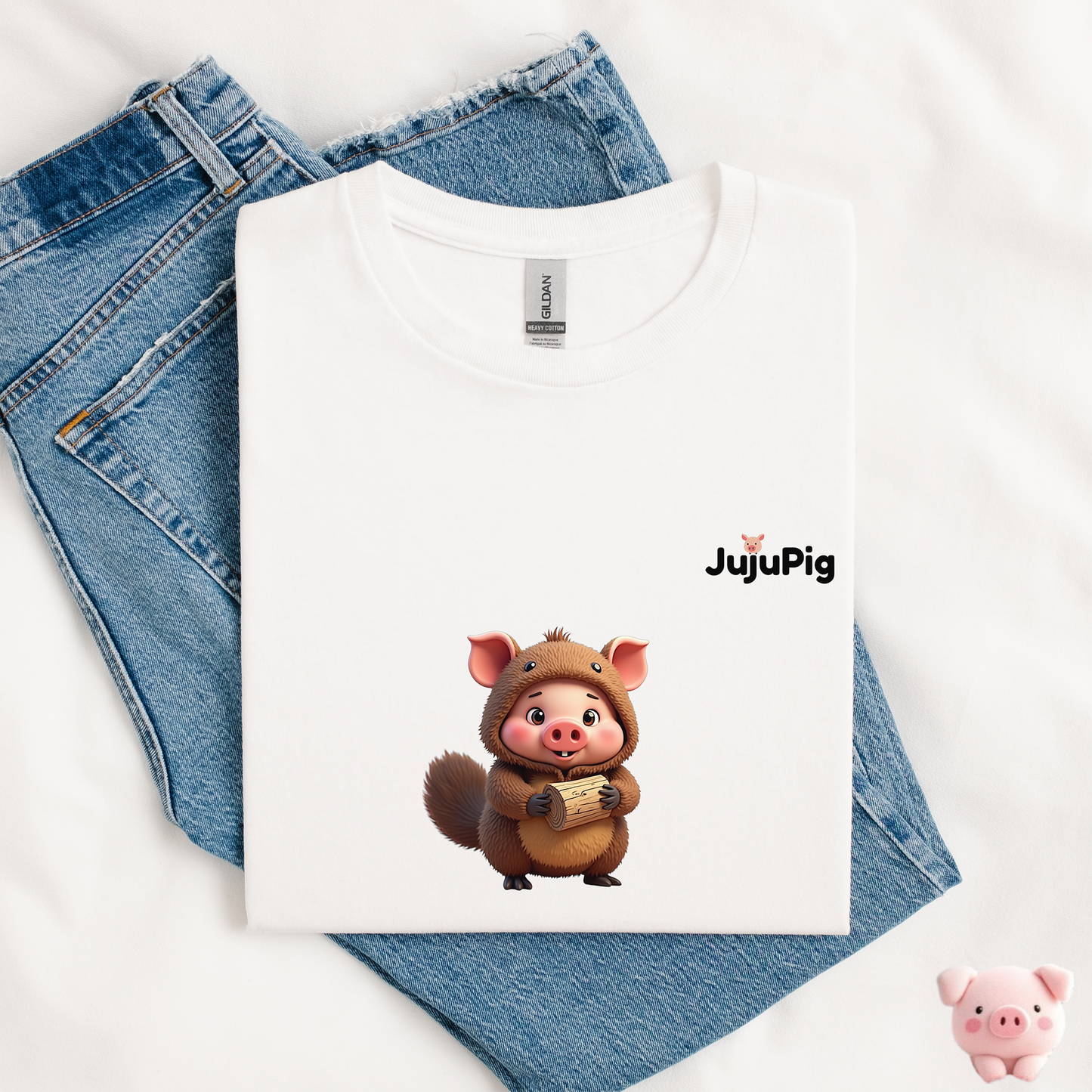 JujuPig Beaver - Kids Unisex Heavy Cotton T-shirt | Graphic Tee for Boys & Girl