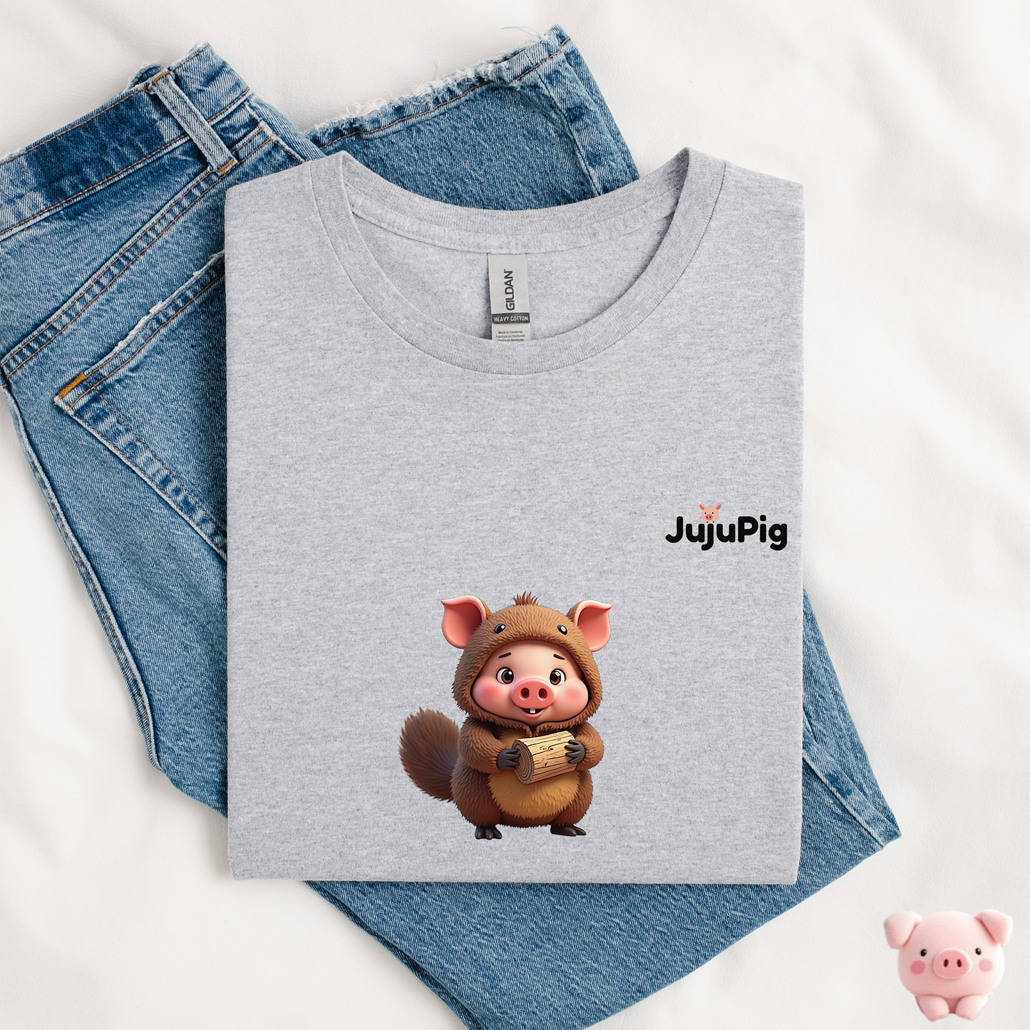 JujuPig Beaver - Kids Unisex Heavy Cotton T-shirt | Graphic Tee for Boys & Girl