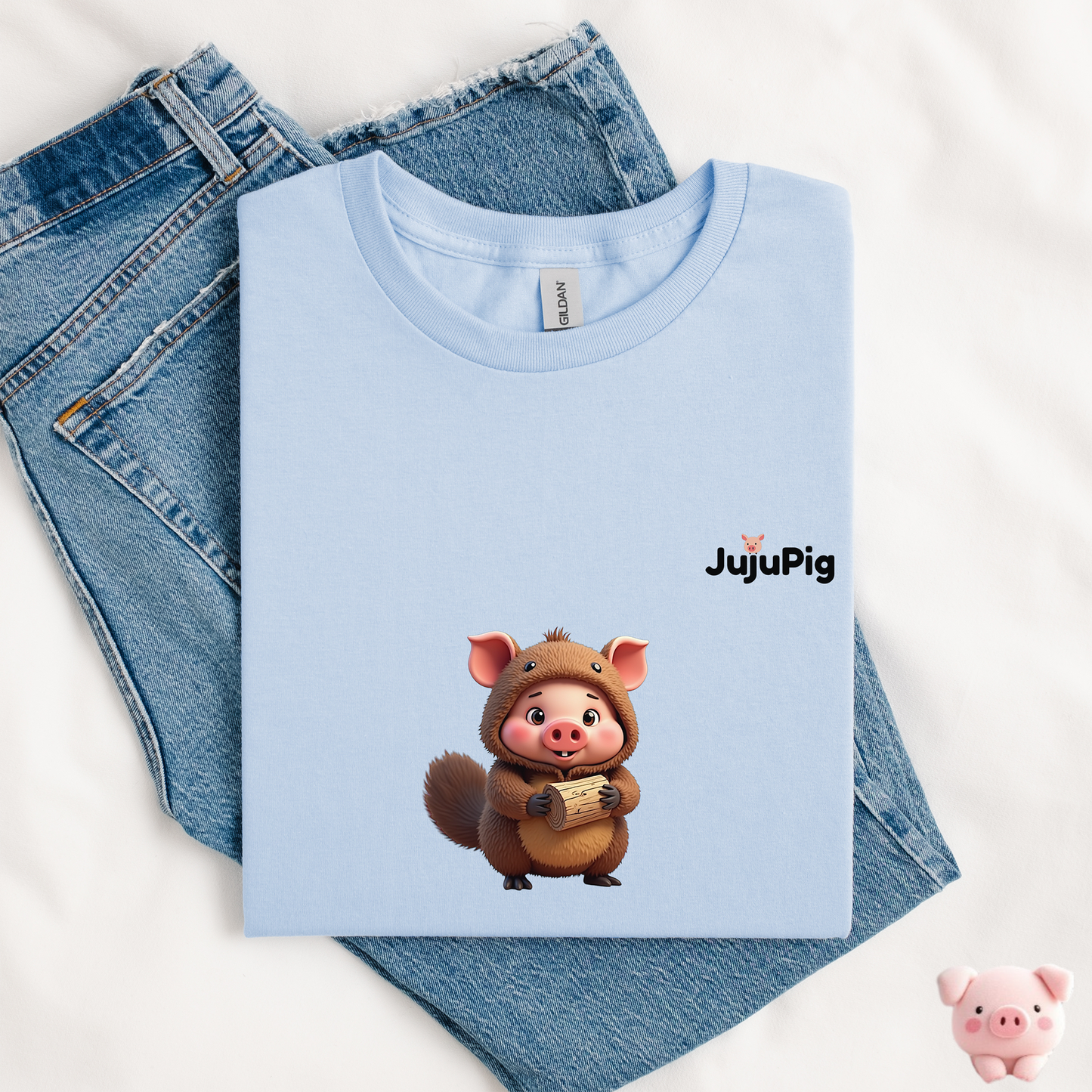JujuPig Beaver - Kids Unisex Heavy Cotton T-shirt | Graphic Tee for Boys & Girl