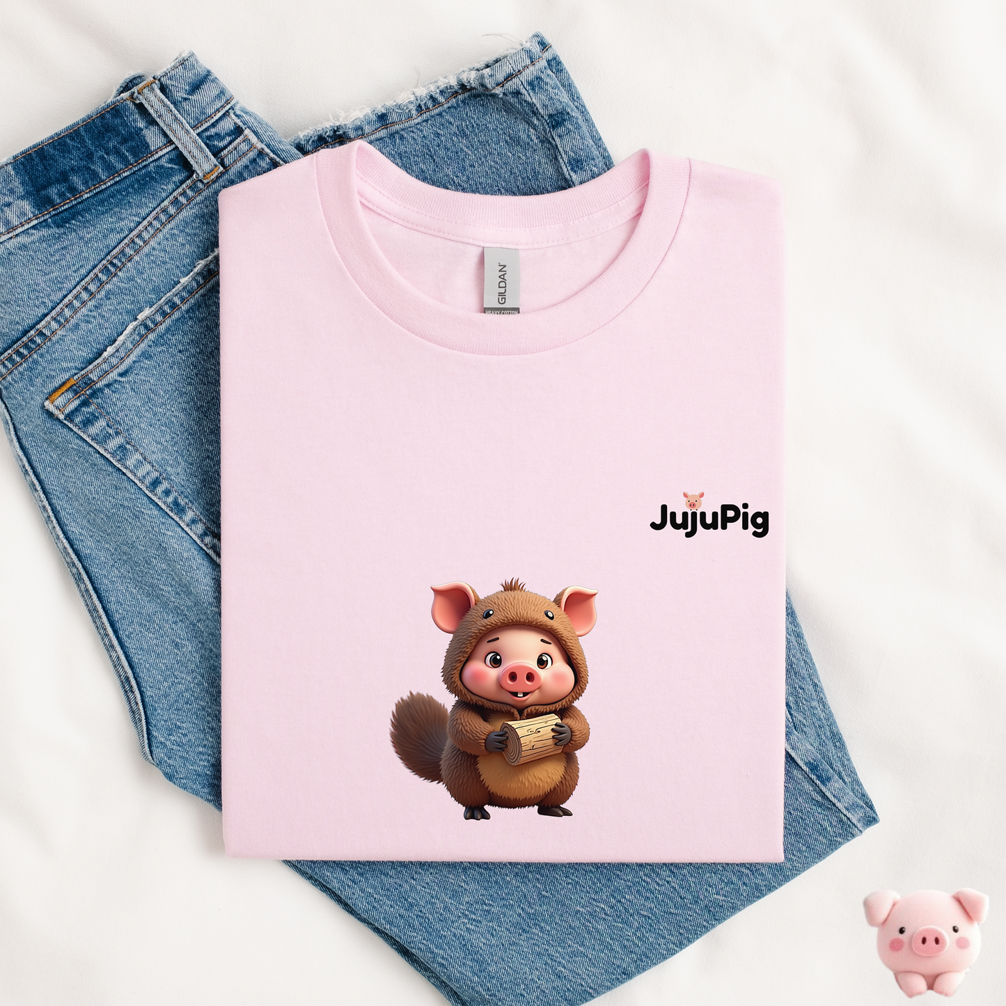 JujuPig Beaver - Kids Unisex Heavy Cotton T-shirt | Graphic Tee for Boys & Girl