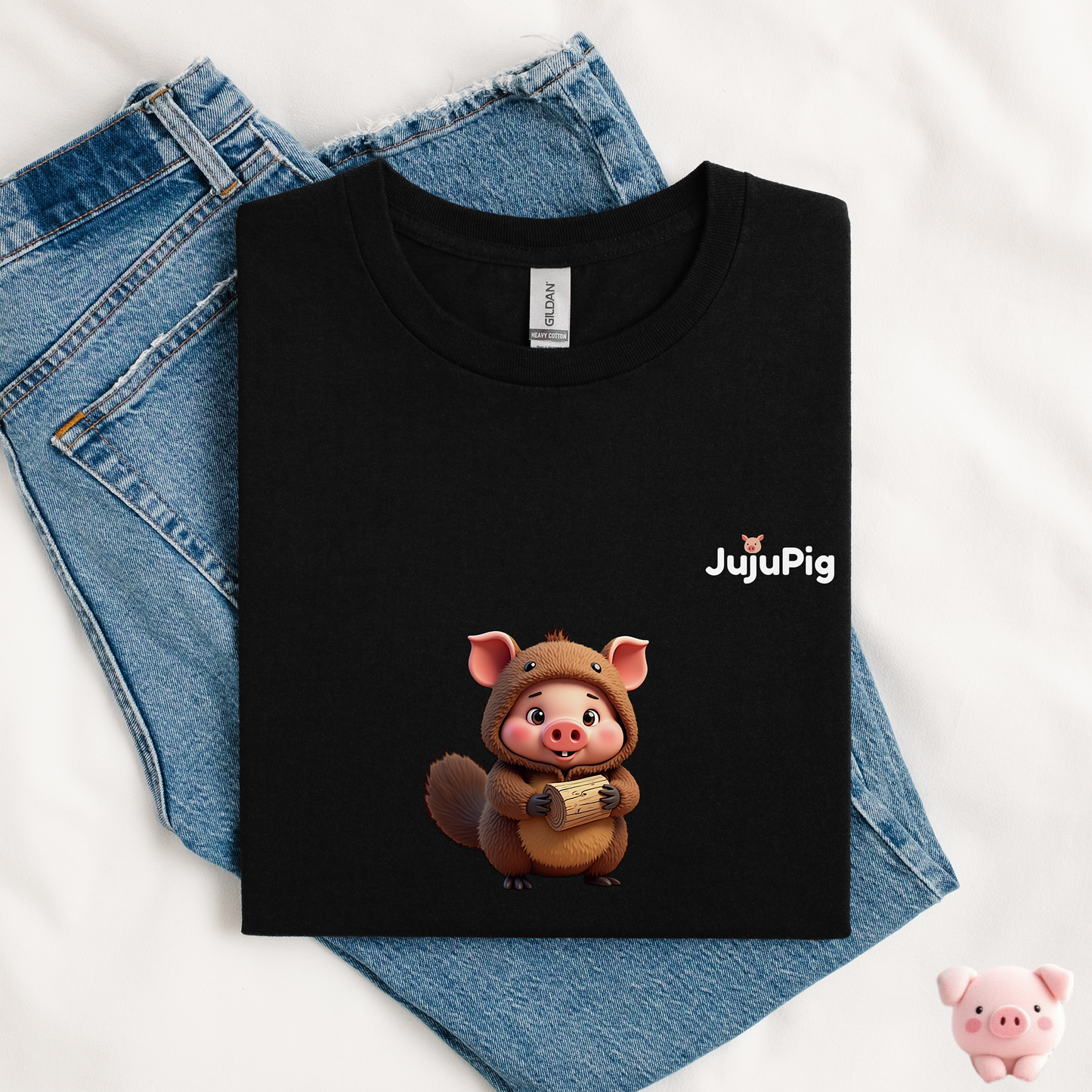 JujuPig Beaver - Kids Unisex Heavy Cotton T-shirt | Graphic Tee for Boys & Girl