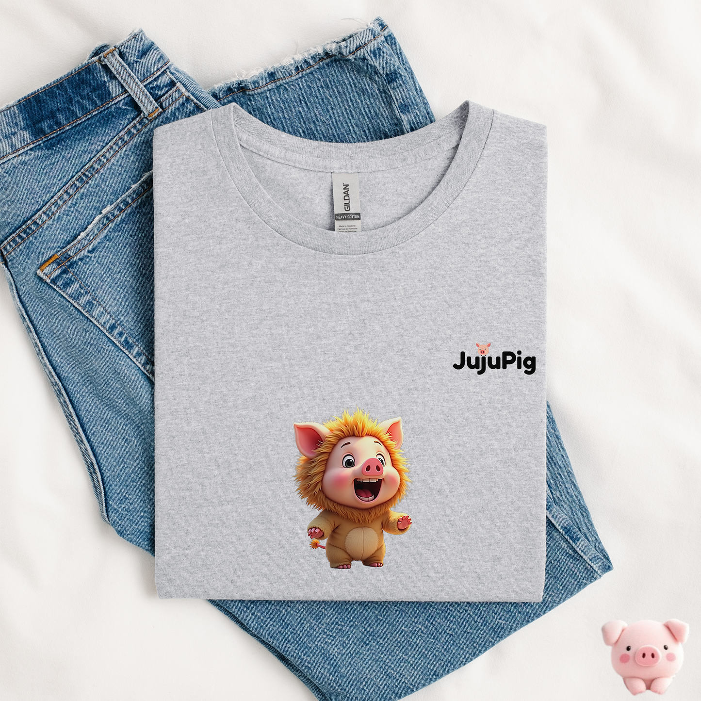 JujuPig Lion - Kids Unisex Heavy Cotton T-shirt | Graphic Tee for Boys & Girl