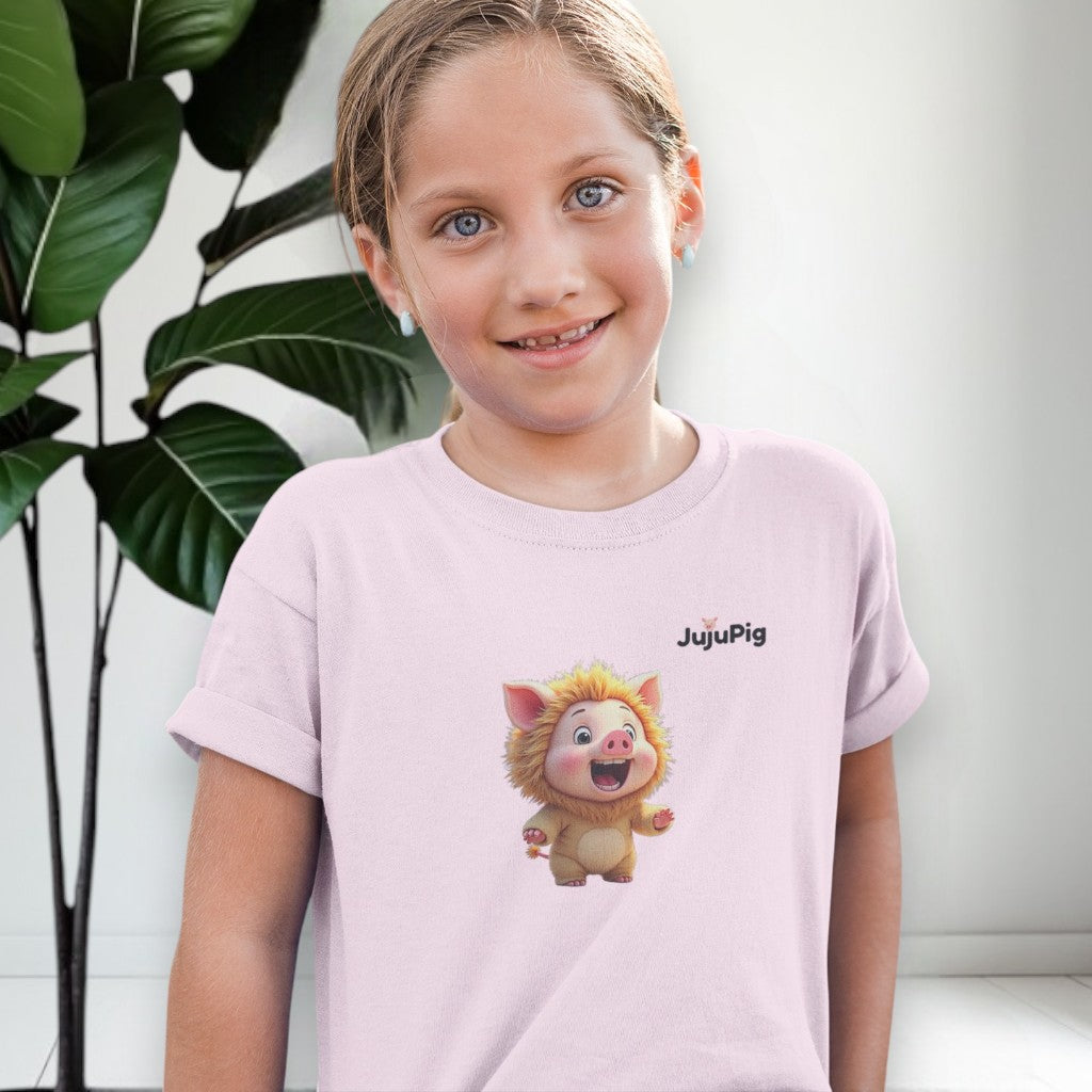 JujuPig Lion - Kids Unisex Heavy Cotton T-shirt | Graphic Tee for Boys & Girl
