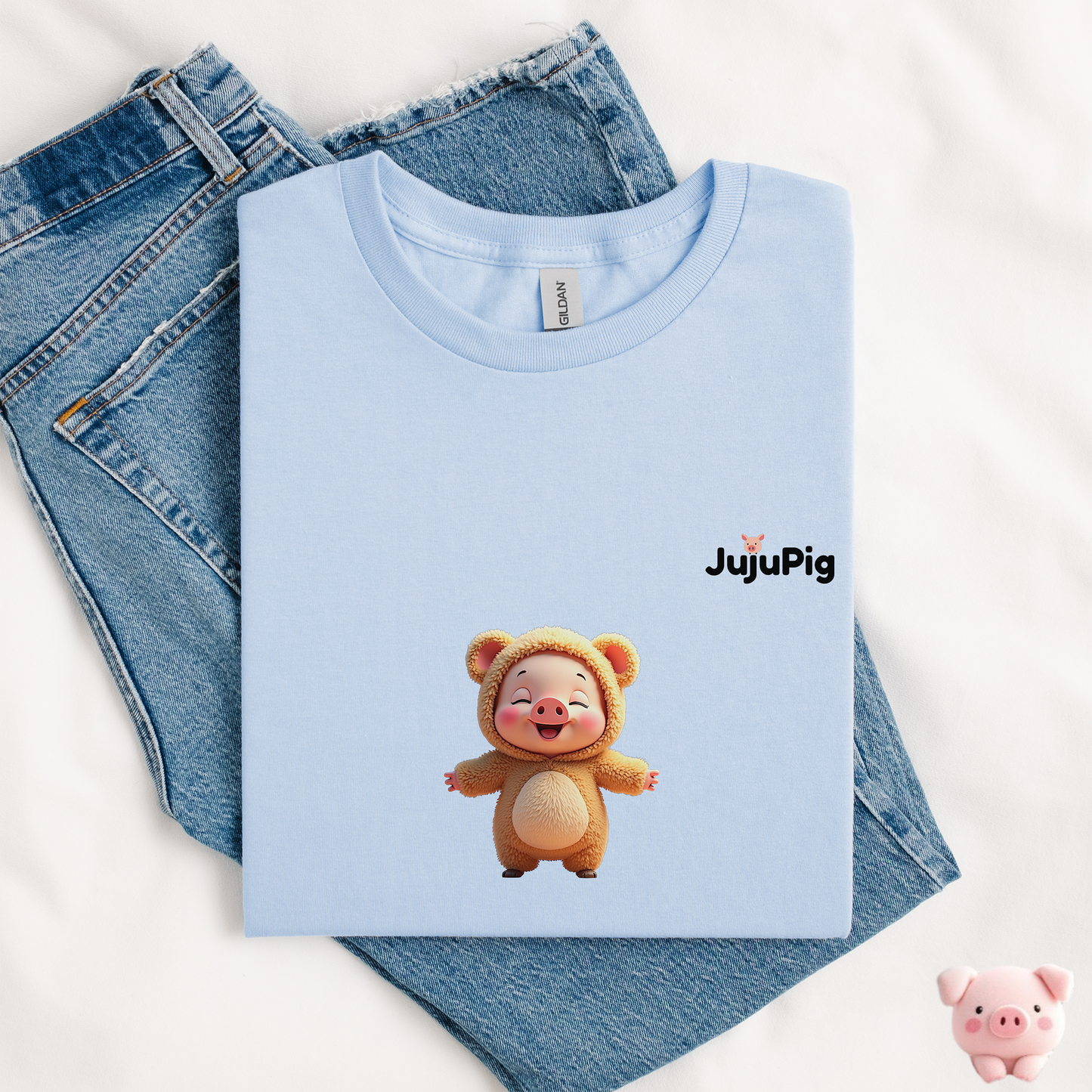 JujuPig Teddy Bear - Kids Unisex Heavy Cotton T-shirt | Graphic Tee for Boys & Girl