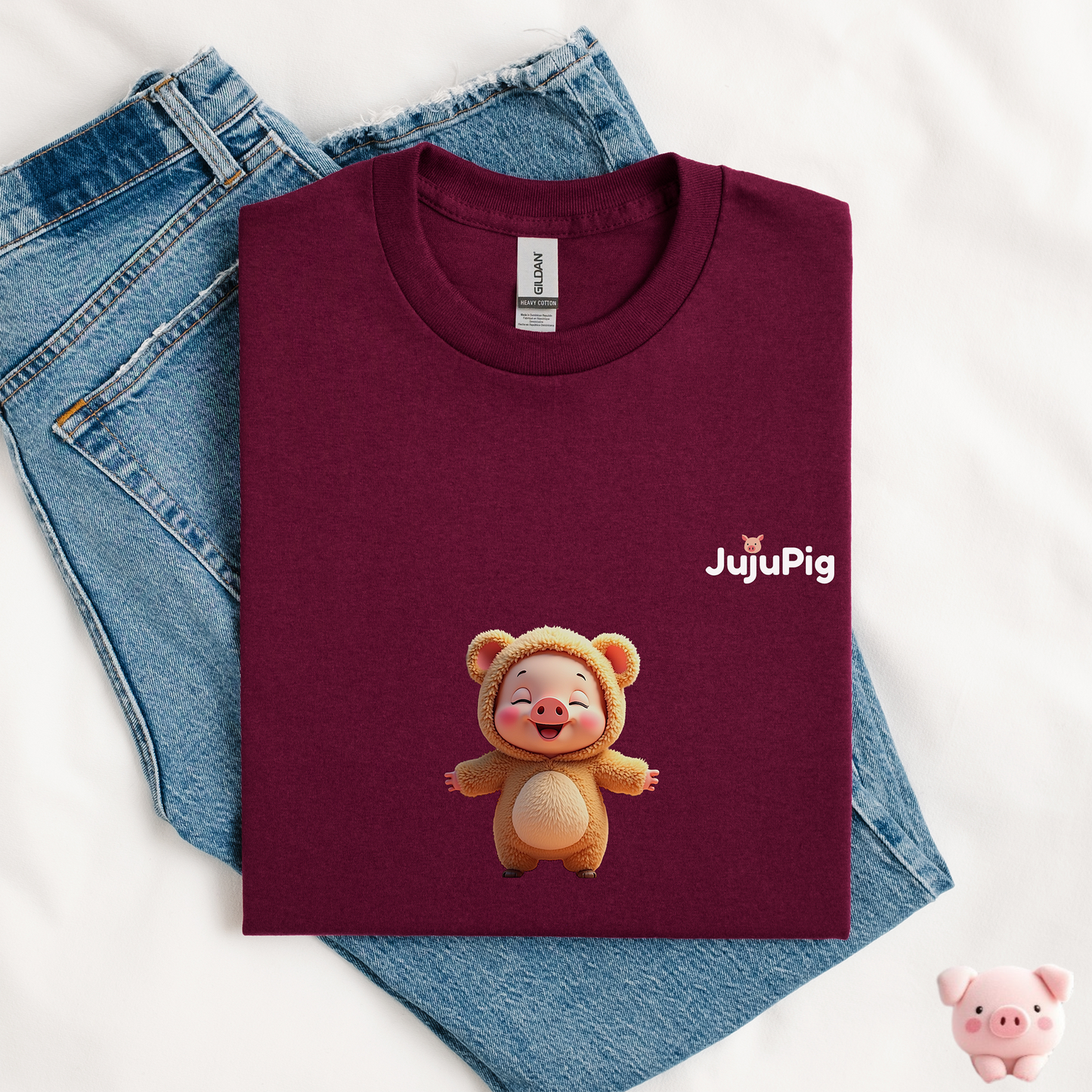 JujuPig Teddy Bear - Kids Unisex Heavy Cotton T-shirt | Graphic Tee for Boys & Girl