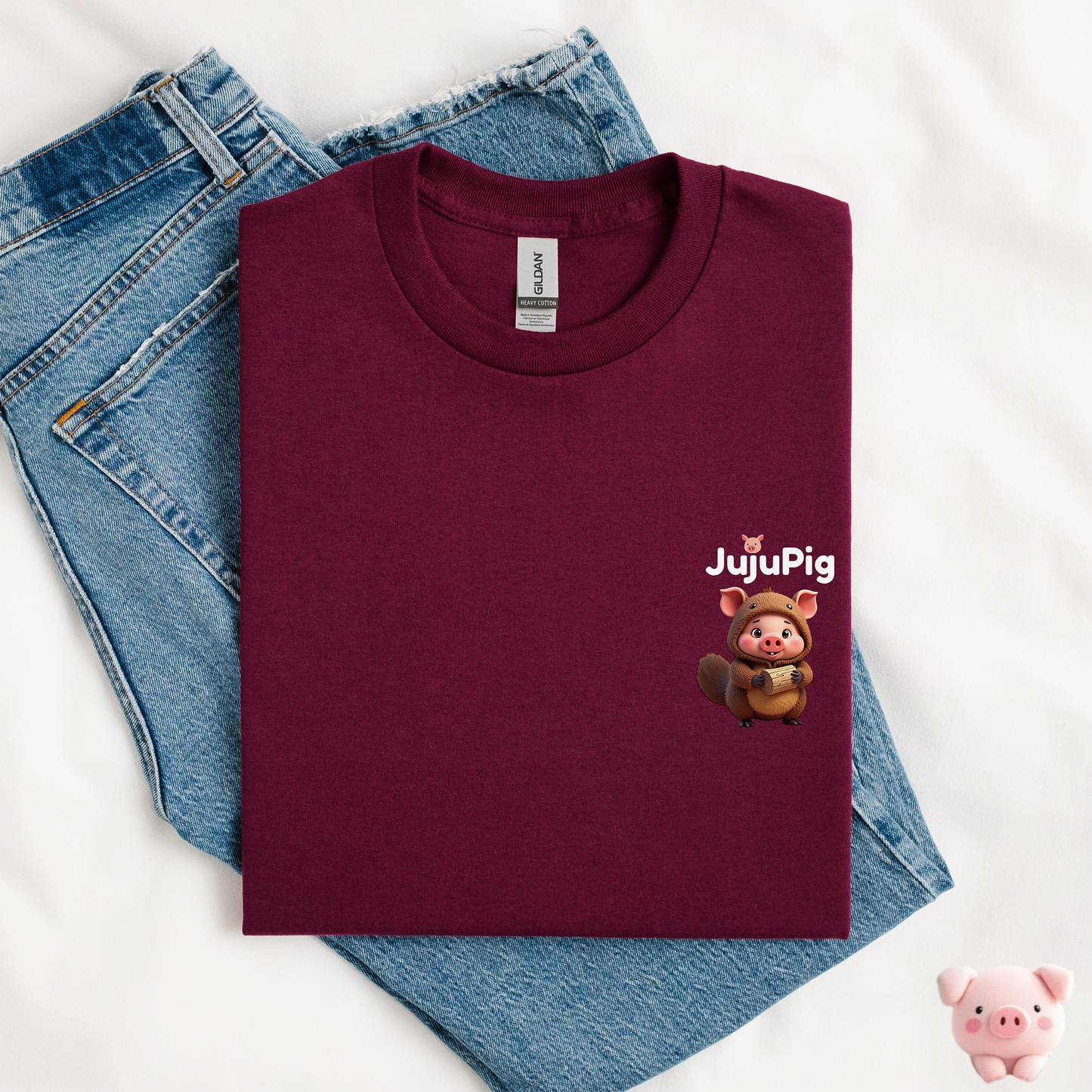 JujuPig Beaver - Kids Unisex Heavy Cotton T-shirt | Graphic Tee for Boys & Girls