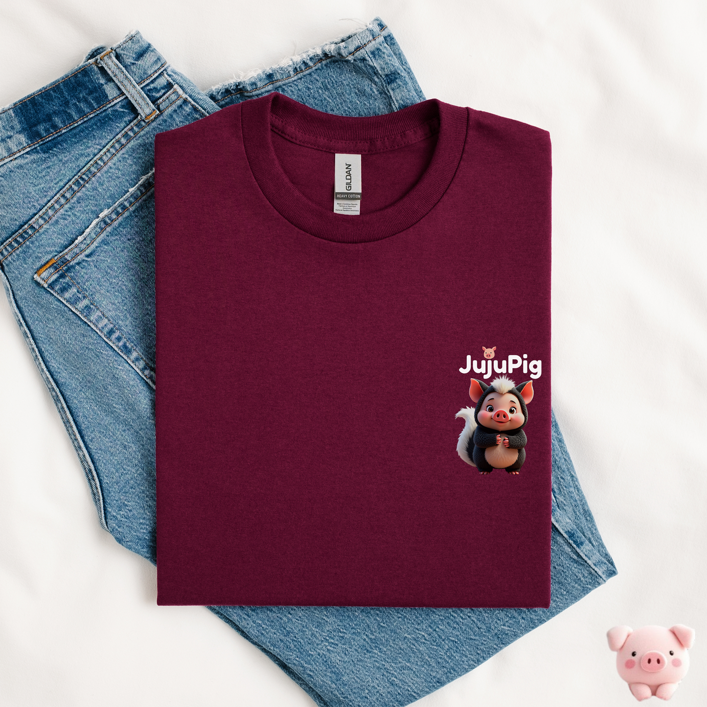 JujuPig Skunk - Kids Unisex Heavy Cotton T-shirt | Graphic Tee for Boys & Girl