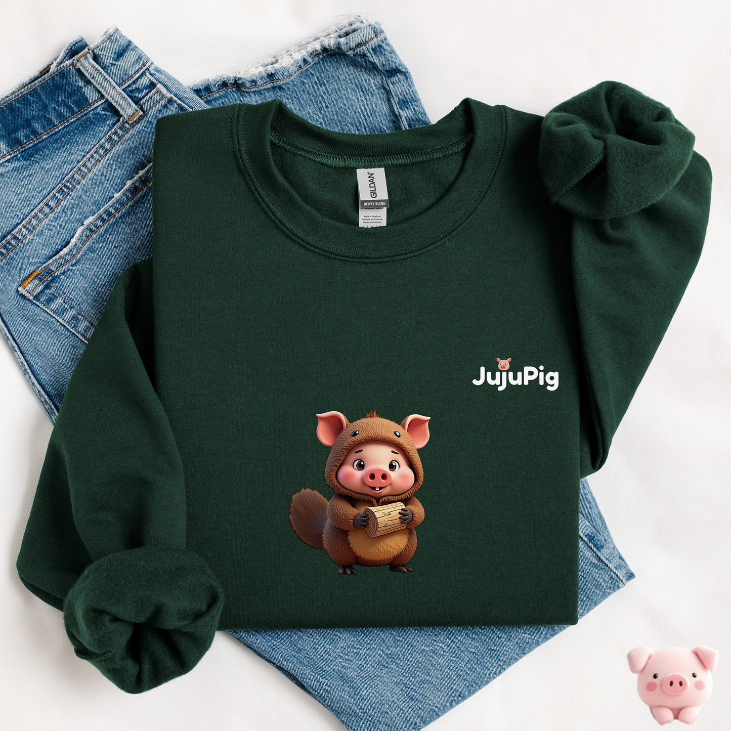 JujuPig Beaver - Kids Unisex Crewneck Sweatshirt | Graphic Sweatshirts for Boys & Girls