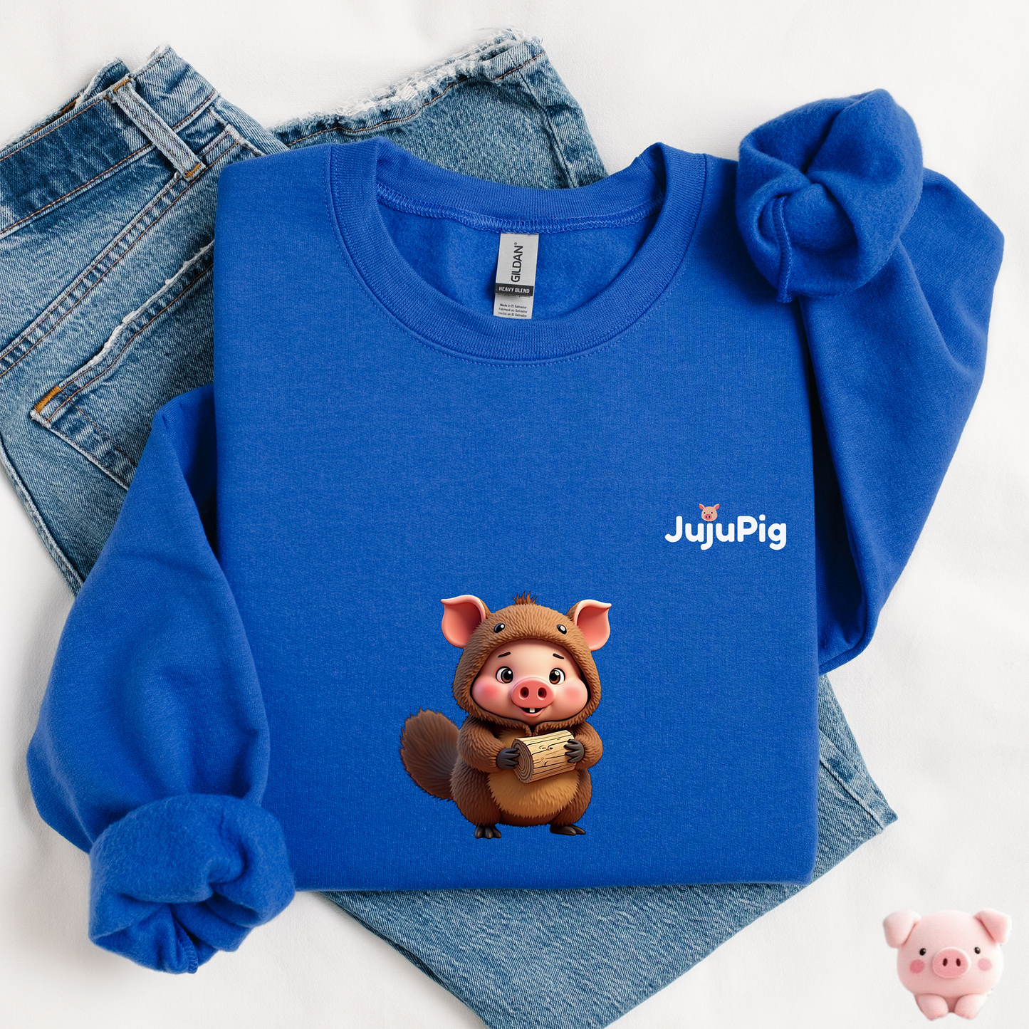 JujuPig Beaver - Kids Unisex Crewneck Sweatshirt | Graphic Sweatshirts for Boys & Girls