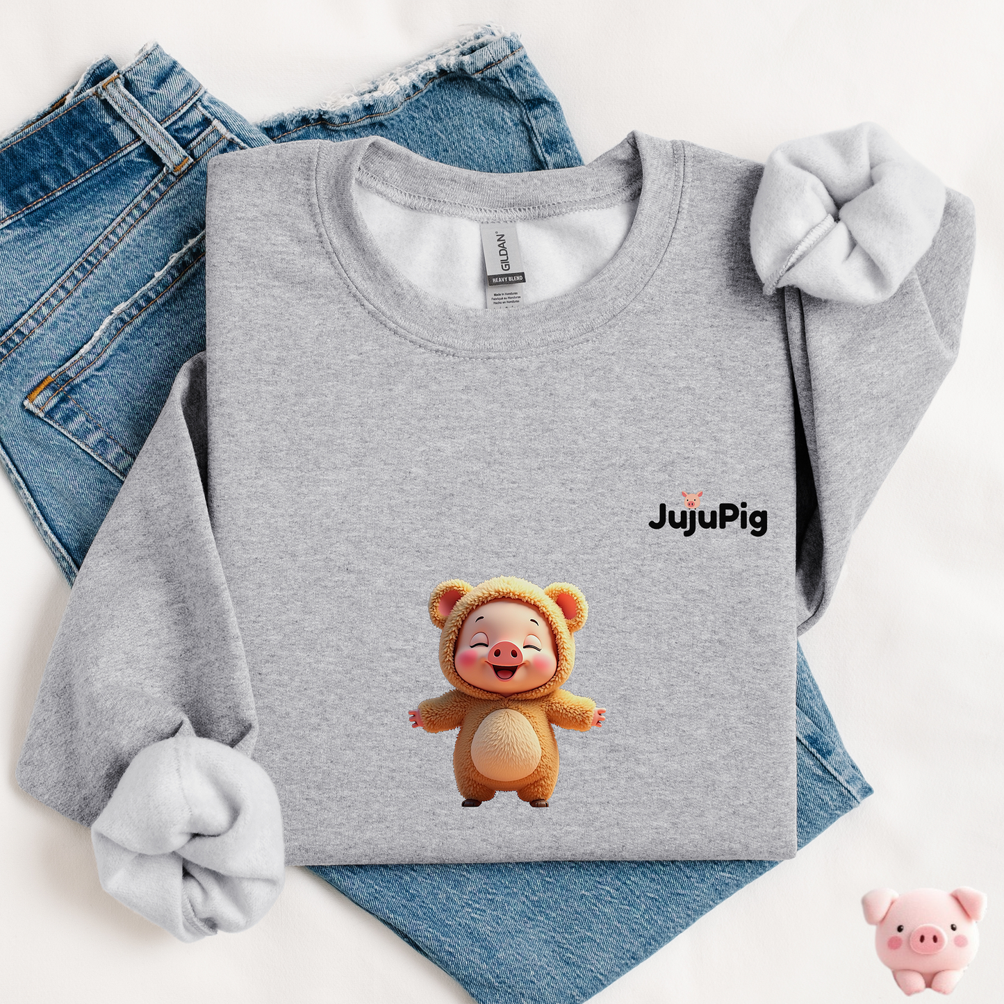 JujuPig Teddy Bear - Kids Unisex Crewneck Sweatshirt | Graphic Sweatshirts for Boys & Girls