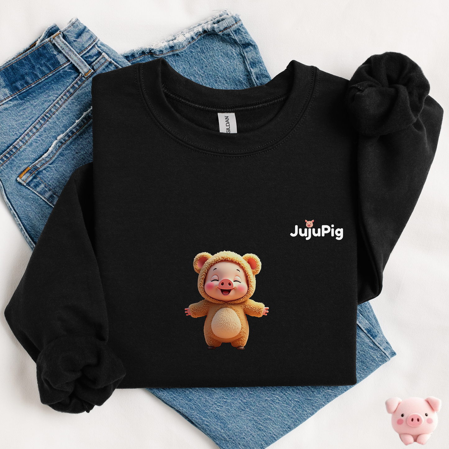 JujuPig Teddy Bear - Kids Unisex Crewneck Sweatshirt | Graphic Sweatshirts for Boys & Girls