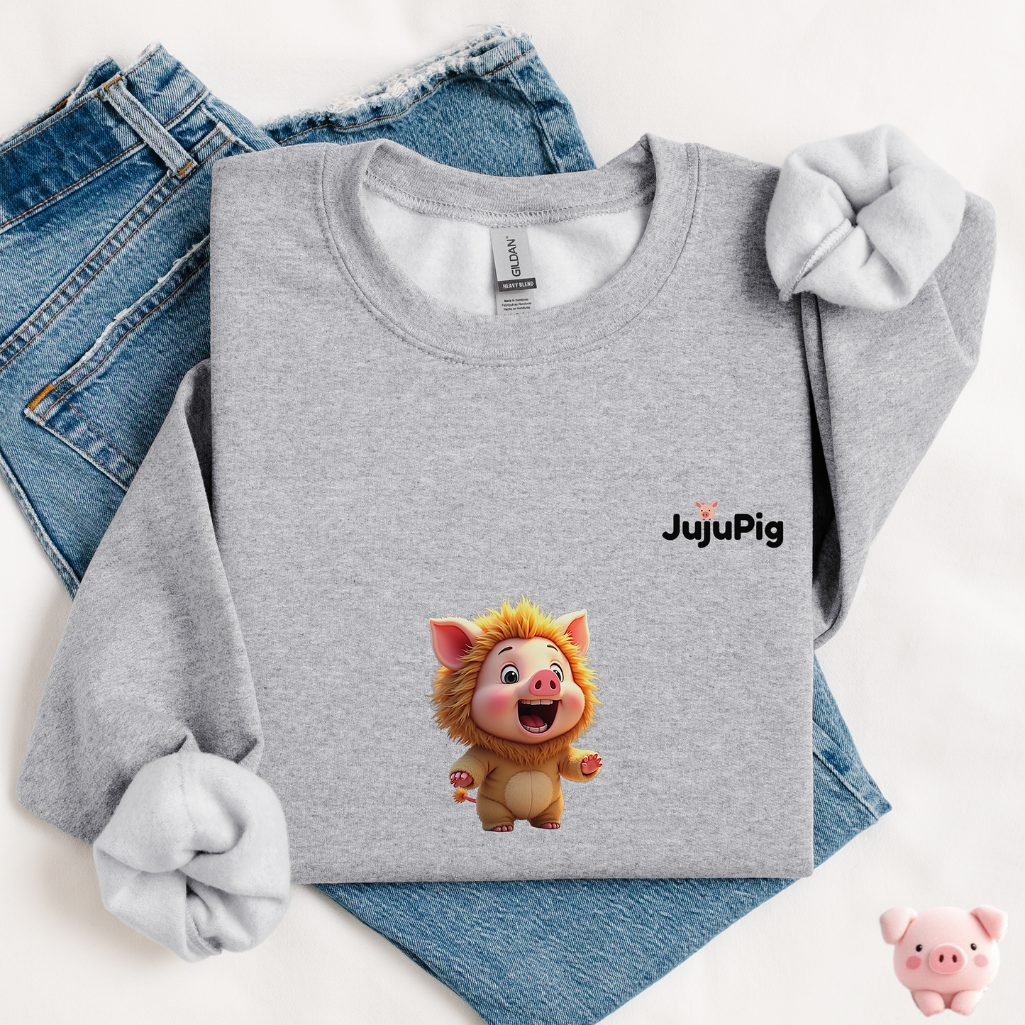 JujuPig Lion - Kids Unisex Crewneck Sweatshirt | Graphic Sweatshirts for Boys & Girls