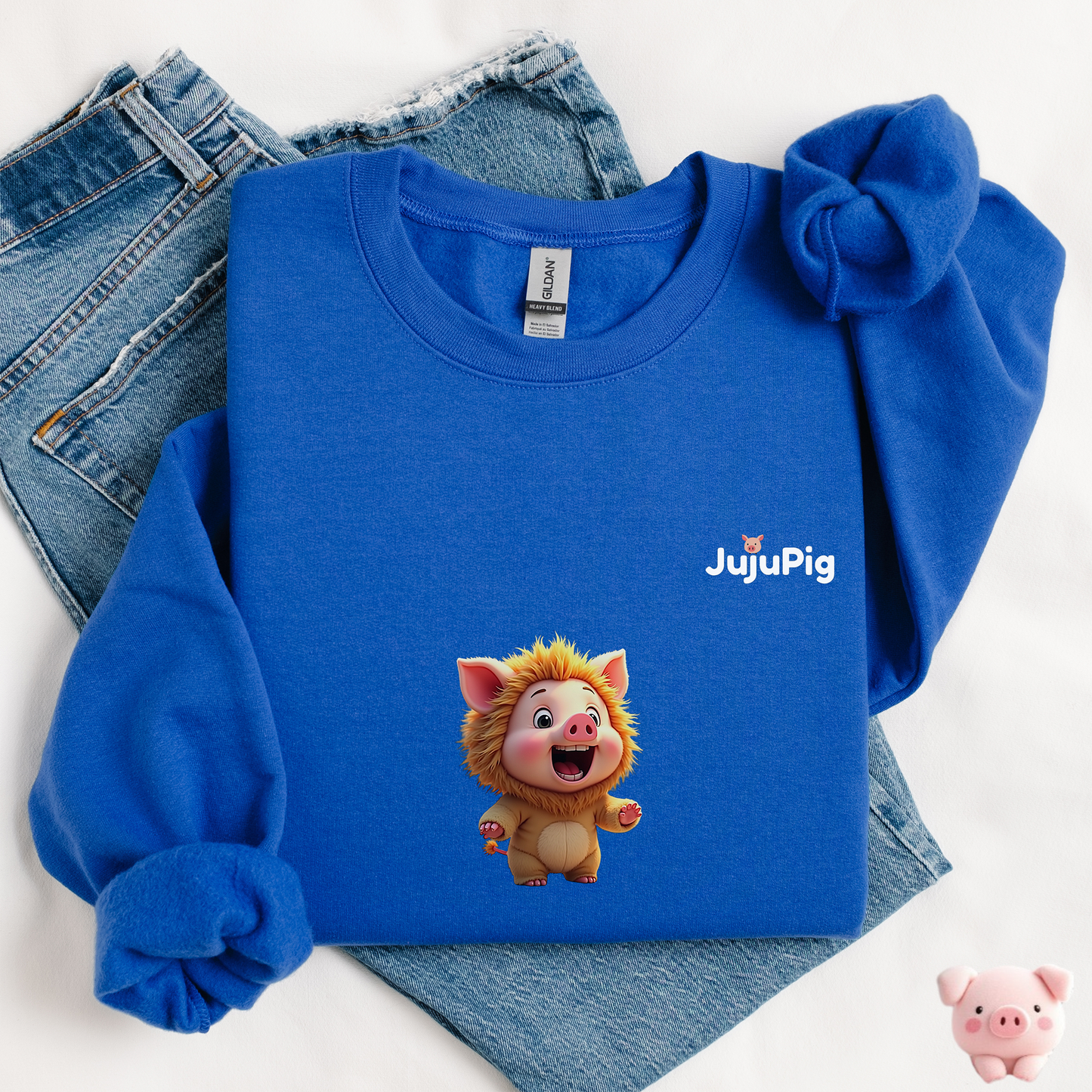 JujuPig Lion - Kids Unisex Crewneck Sweatshirt | Graphic Sweatshirts for Boys & Girls