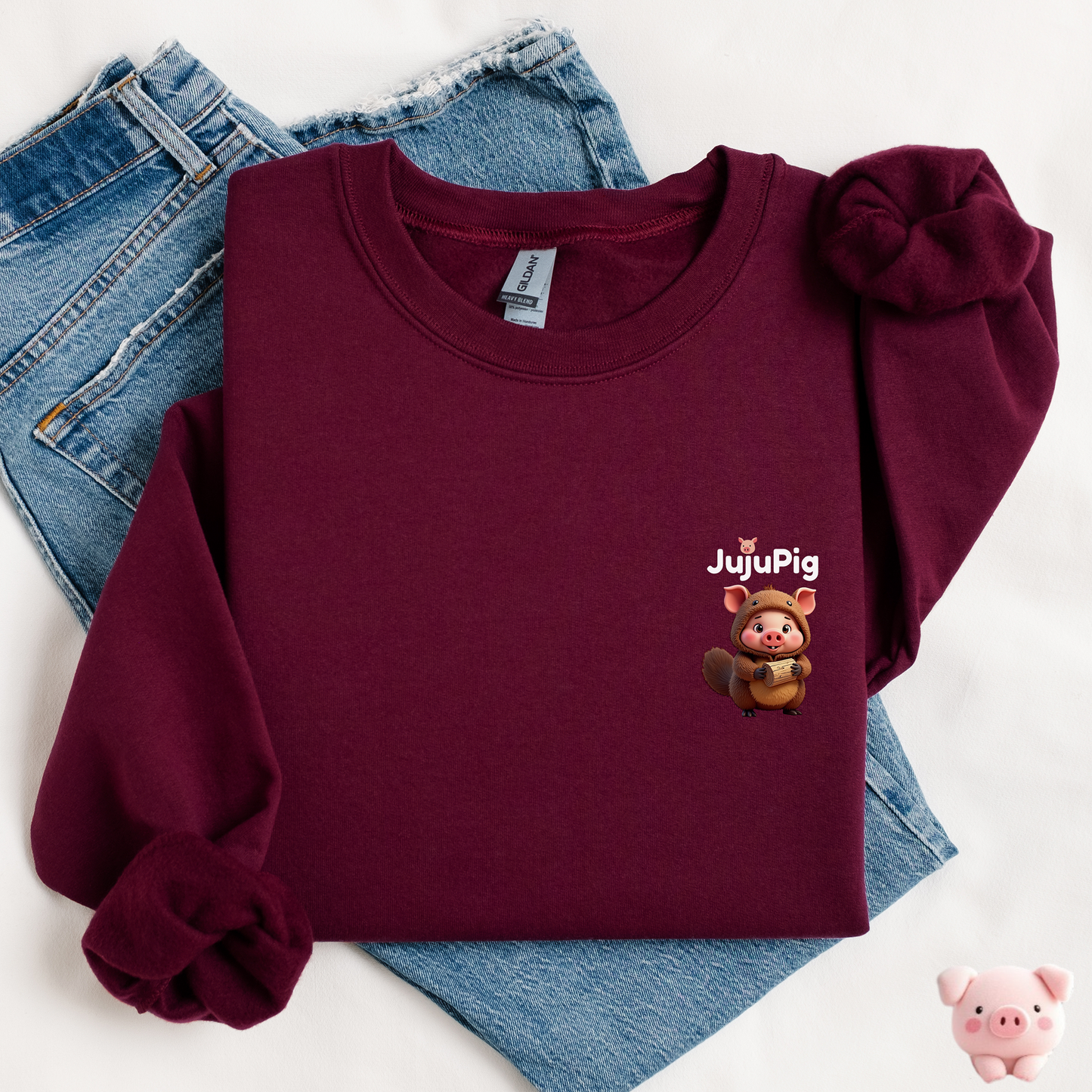 JujuPig Beaver - Kids Unisex Crewneck Sweatshirt | Graphic Sweatshirts for Boys & Girls