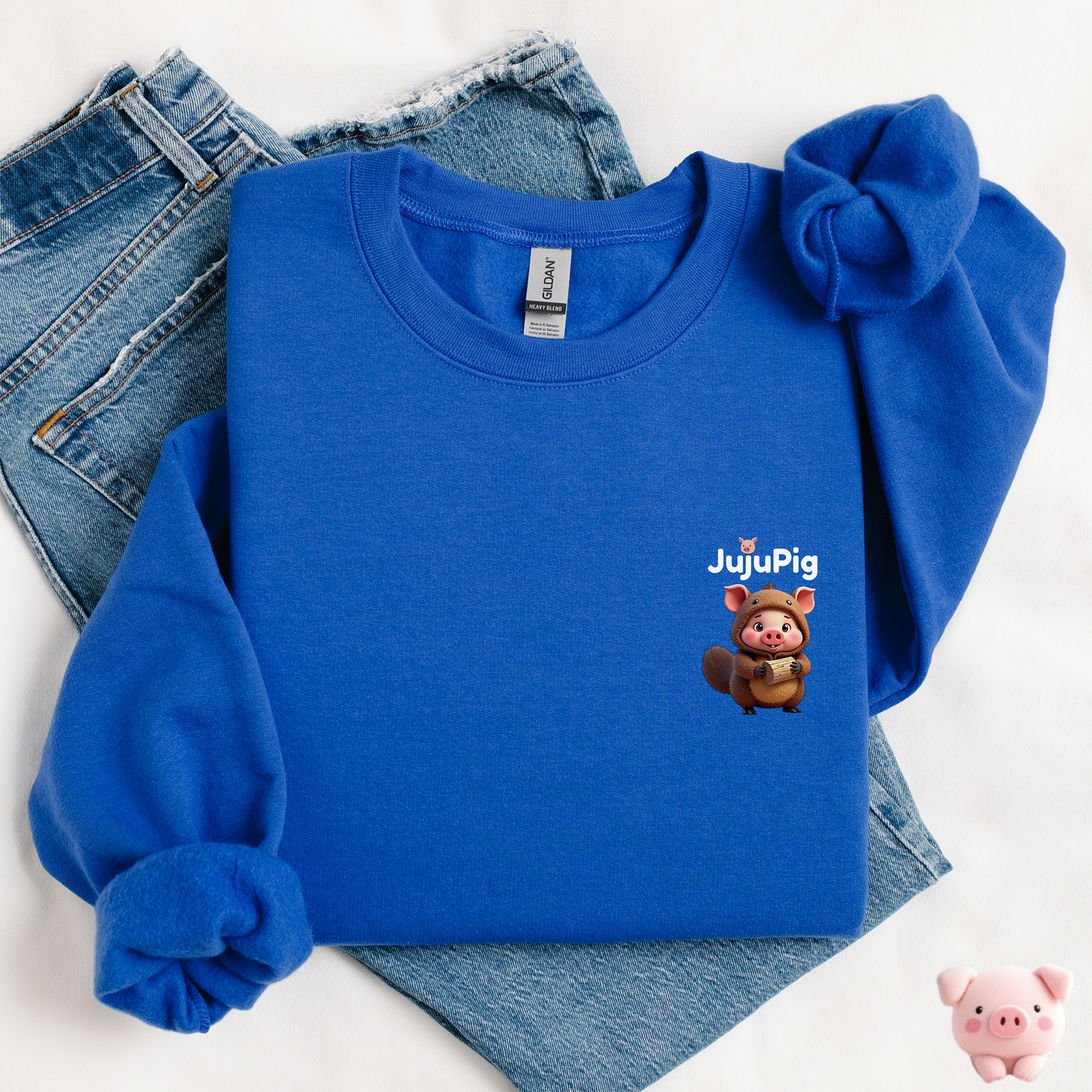 JujuPig Beaver - Kids Unisex Crewneck Sweatshirt | Graphic Sweatshirts for Boys & Girls