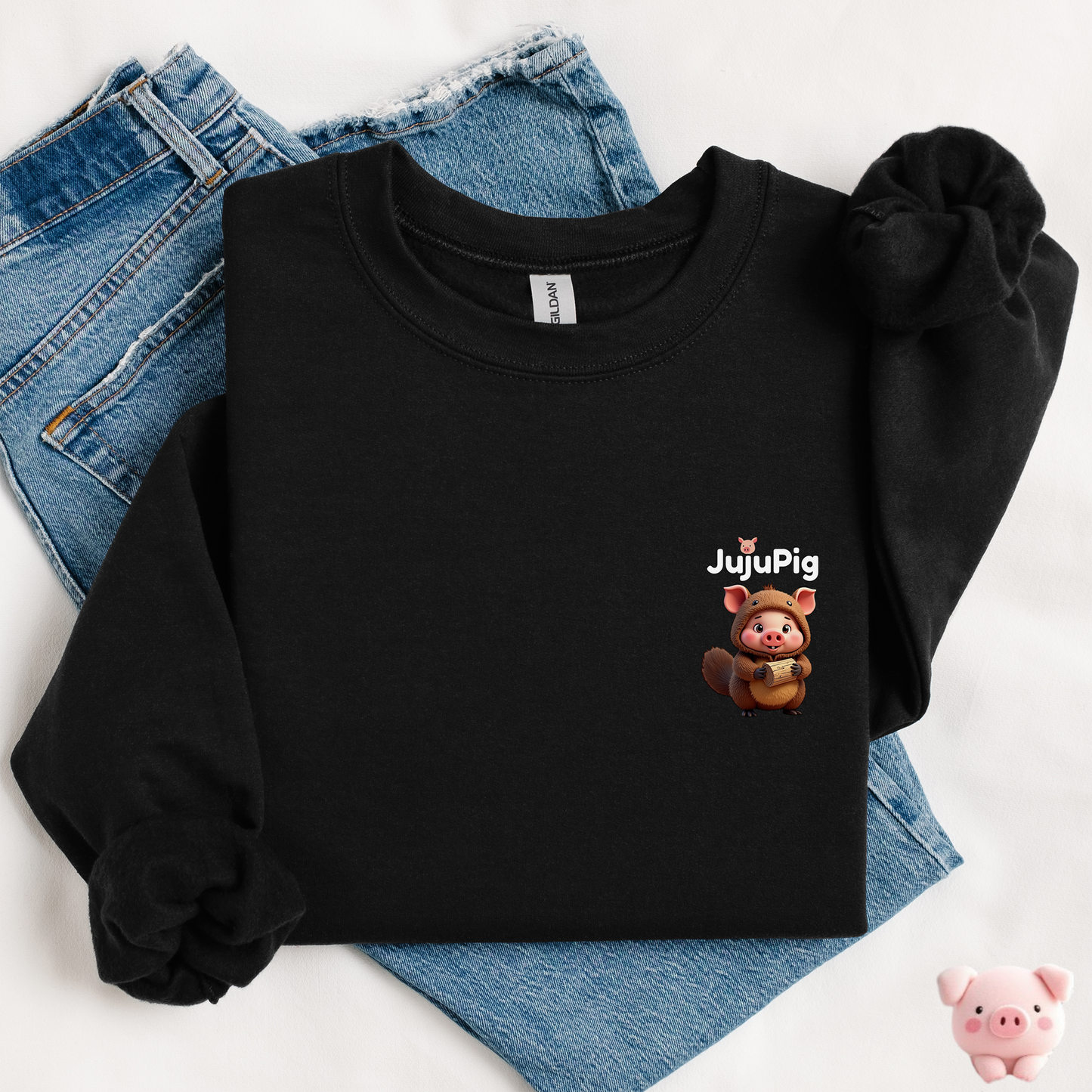 JujuPig Beaver - Kids Unisex Crewneck Sweatshirt | Graphic Sweatshirts for Boys & Girls