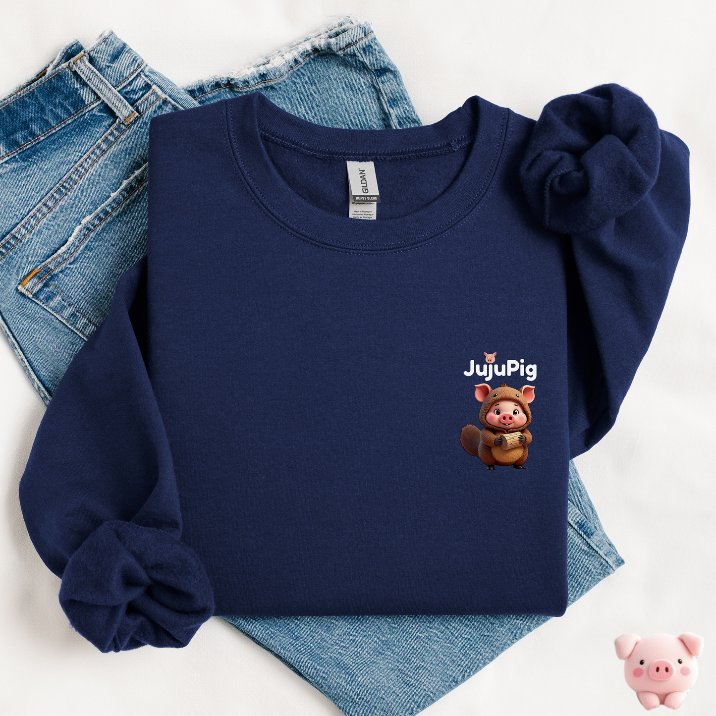 JujuPig Beaver - Kids Unisex Crewneck Sweatshirt | Graphic Sweatshirts for Boys & Girls