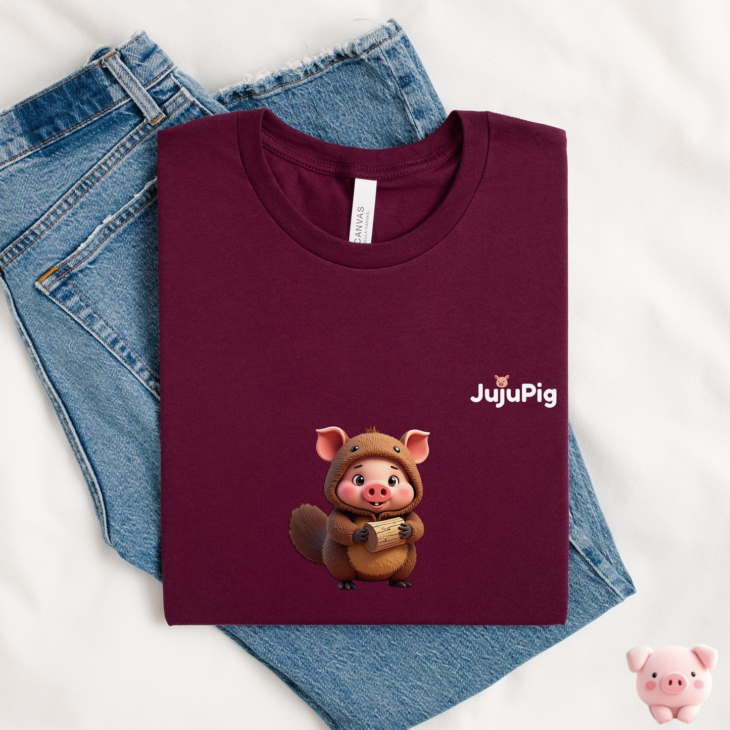 JujuPig Beaver - Adult Unisex Jersey T-shirt | Graphic Tee for Men & Women