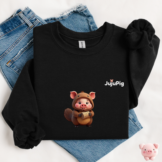 JujuPig Beaver - Adult Unisex Crewneck Sweatshirt | Graphic Sweatshirt for Men & Women