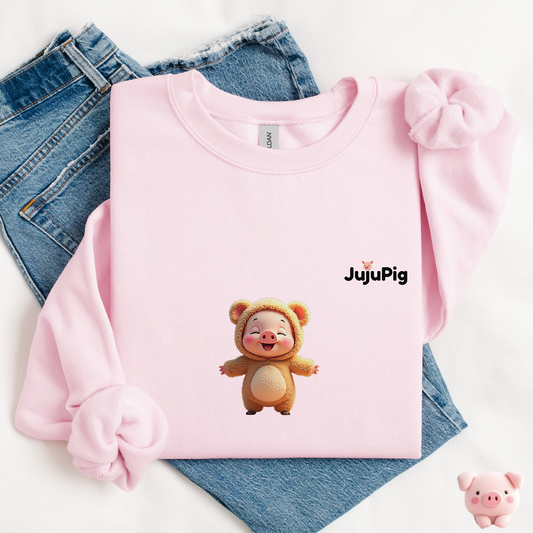JujuPig Teddy Bear - Adult Unisex Crewneck Sweatshirt | Graphic Sweatshirt for Men & Women