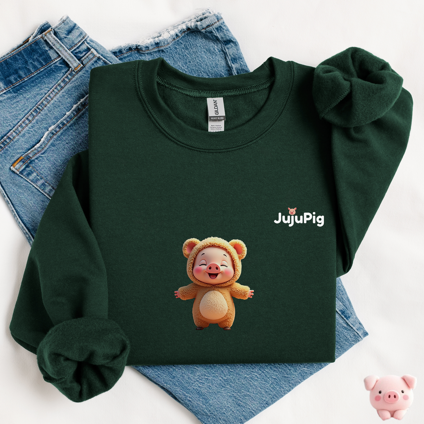 JujuPig Teddy Bear - Adult Unisex Crewneck Sweatshirt | Graphic Sweatshirt for Men & Women