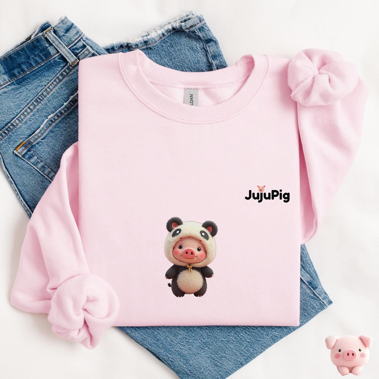JujuPig Panda - Adult Unisex Crewneck Sweatshirt | Graphic Sweatshirt for Men & Women