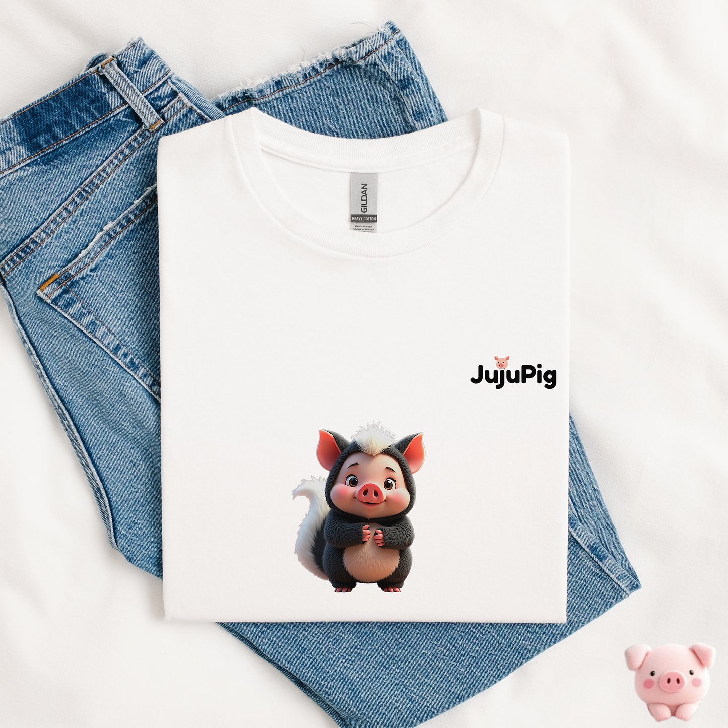 JujuPig Skunk - Kids Unisex Heavy Cotton T-shirt | Graphic Tee for Boys & Girl
