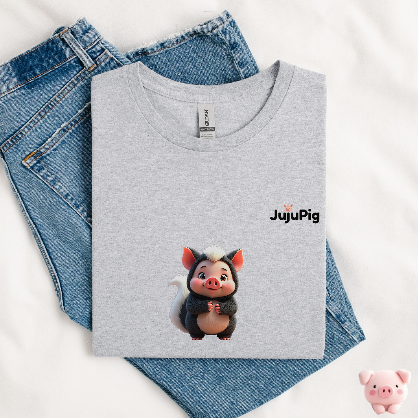 JujuPig Skunk - Kids Unisex Heavy Cotton T-shirt | Graphic Tee for Boys & Girl
