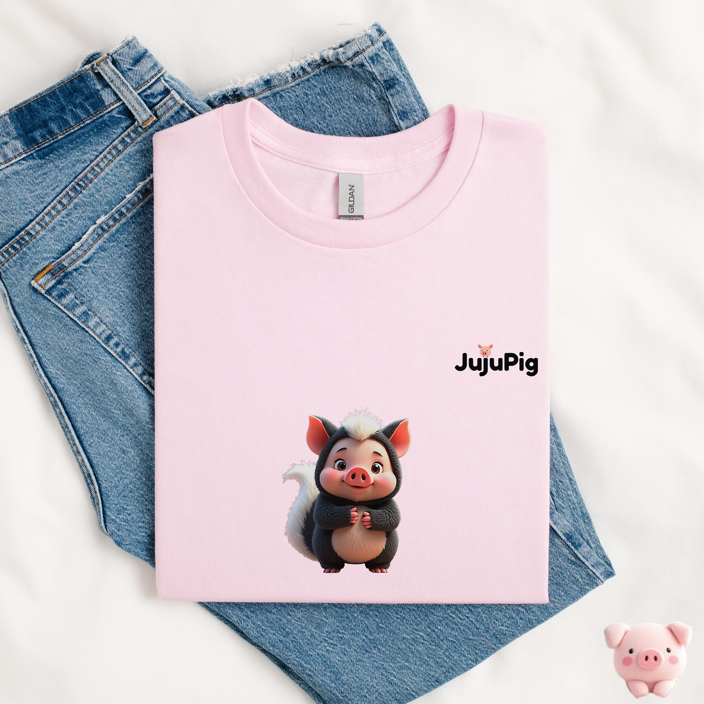 JujuPig Skunk - Kids Unisex Heavy Cotton T-shirt | Graphic Tee for Boys & Girl