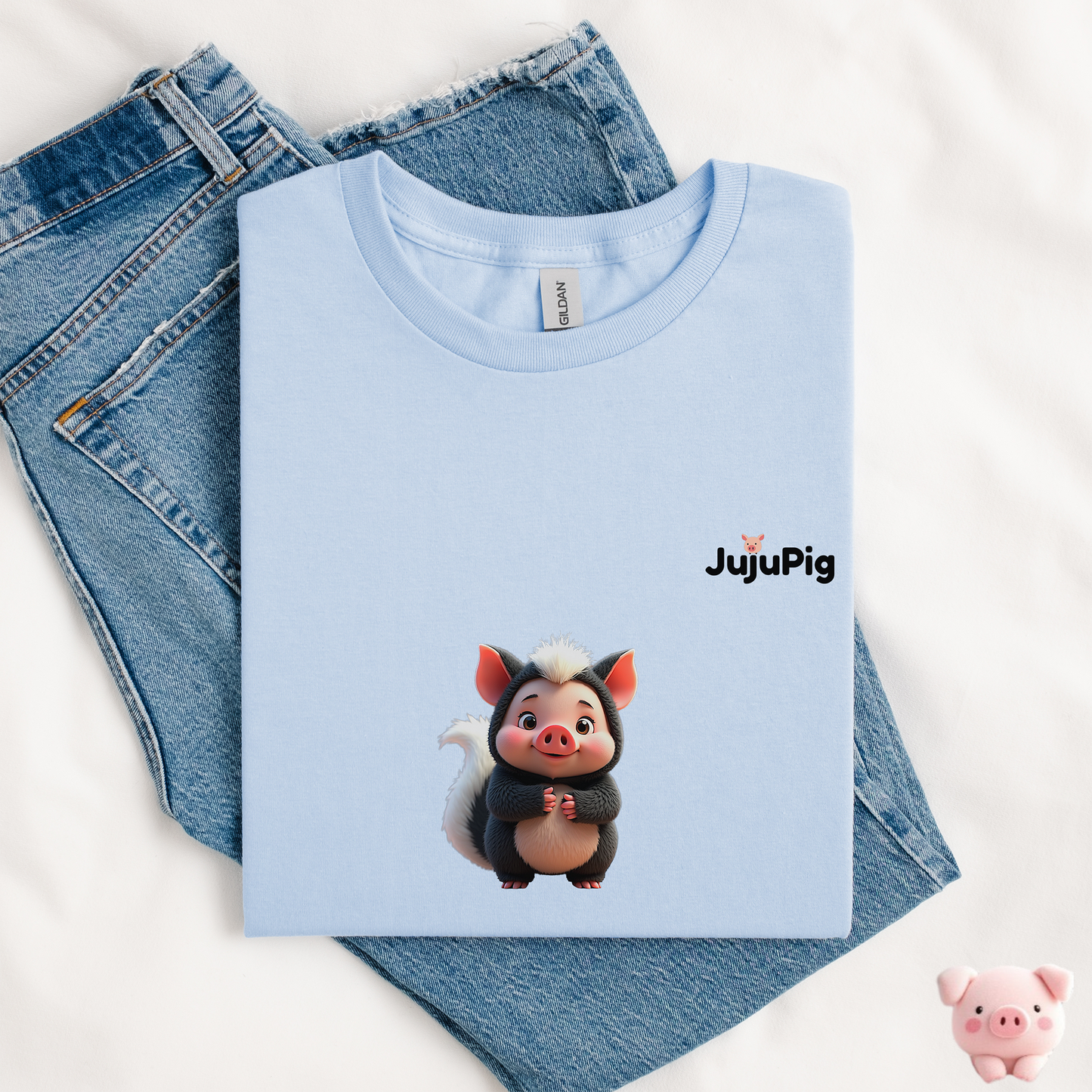 JujuPig Skunk - Kids Unisex Heavy Cotton T-shirt | Graphic Tee for Boys & Girl