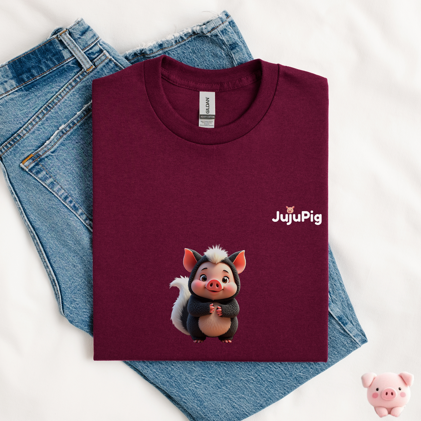 JujuPig Skunk - Kids Unisex Heavy Cotton T-shirt | Graphic Tee for Boys & Girl