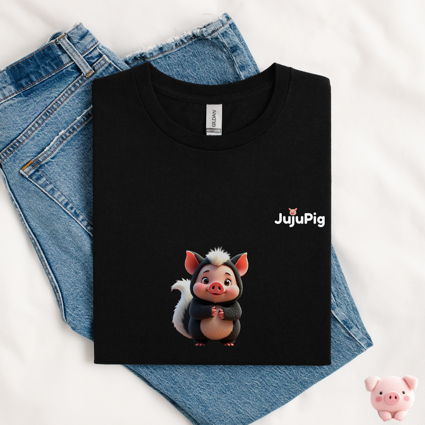 JujuPig Skunk - Kids Unisex Heavy Cotton T-shirt | Graphic Tee for Boys & Girl