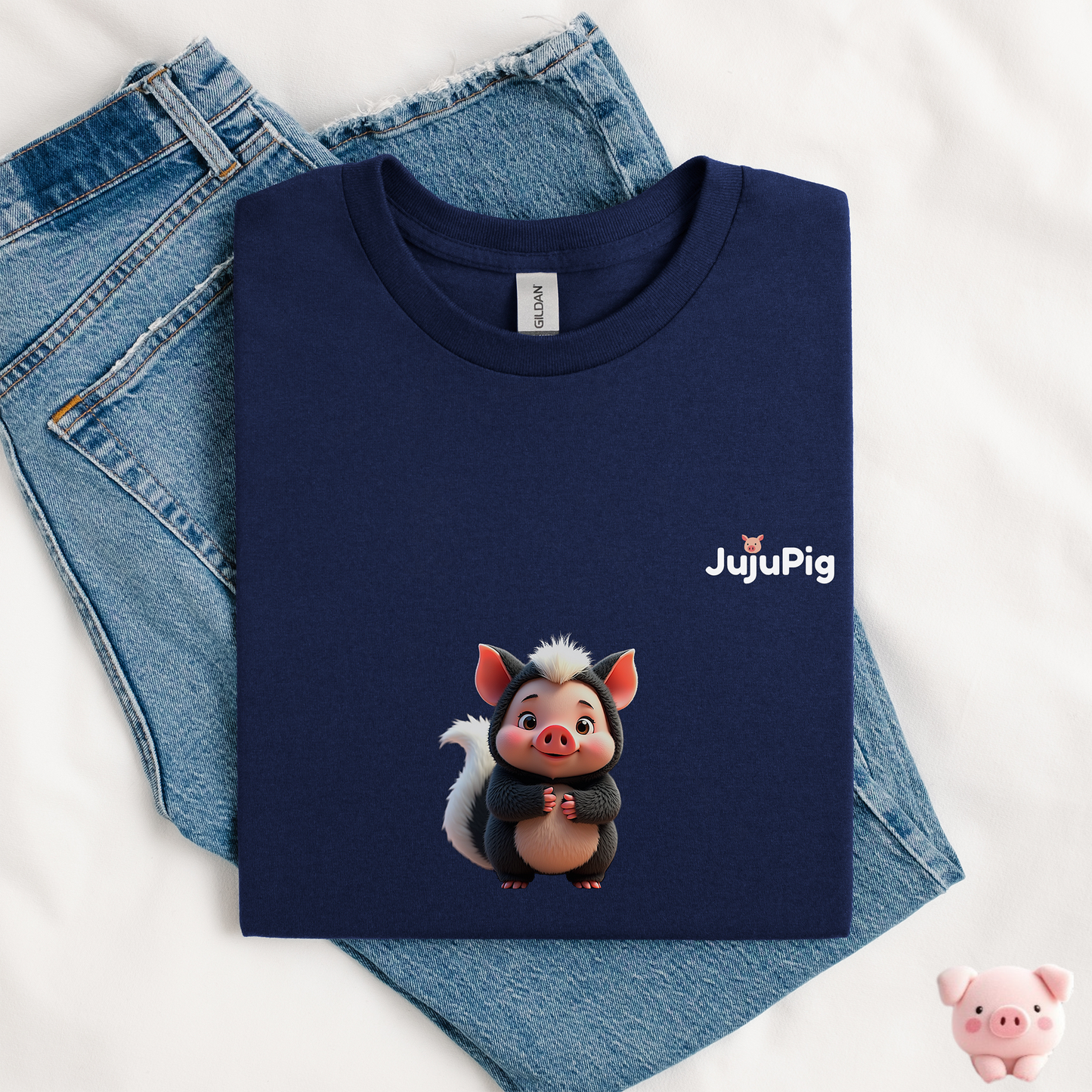 JujuPig Skunk - Kids Unisex Heavy Cotton T-shirt | Graphic Tee for Boys & Girl