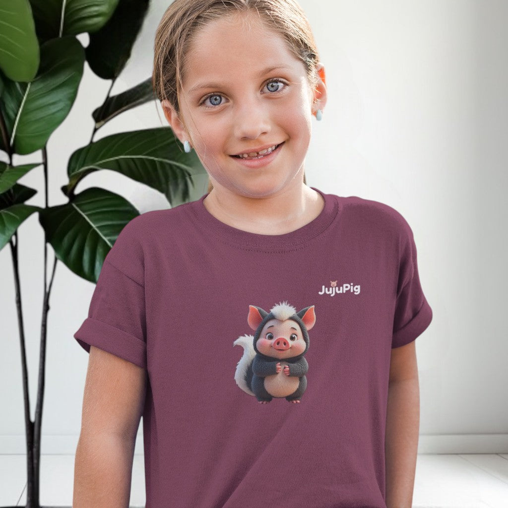 JujuPig Skunk - Kids Unisex Heavy Cotton T-shirt | Graphic Tee for Boys & Girl