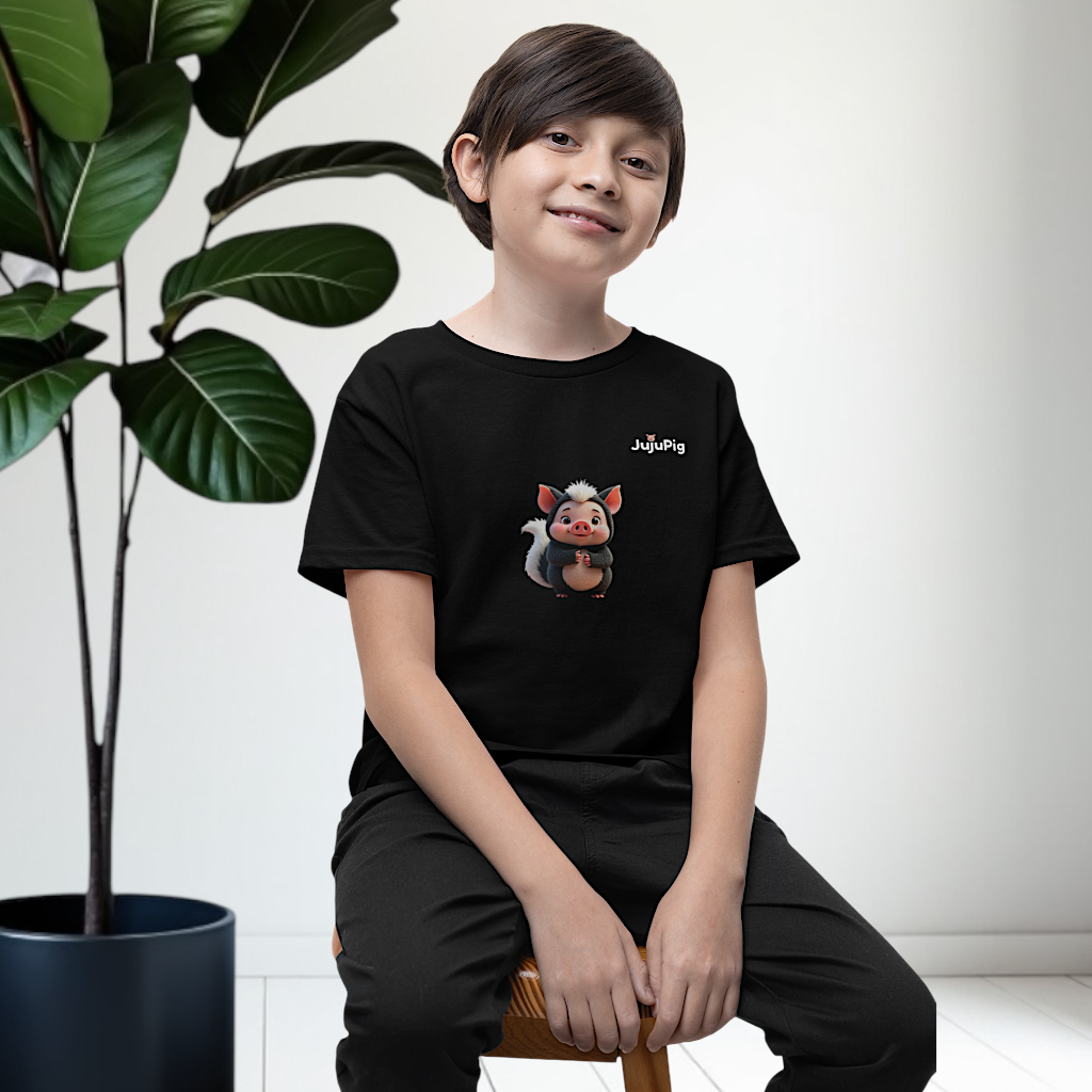 JujuPig Skunk - Kids Unisex Heavy Cotton T-shirt | Graphic Tee for Boys & Girl