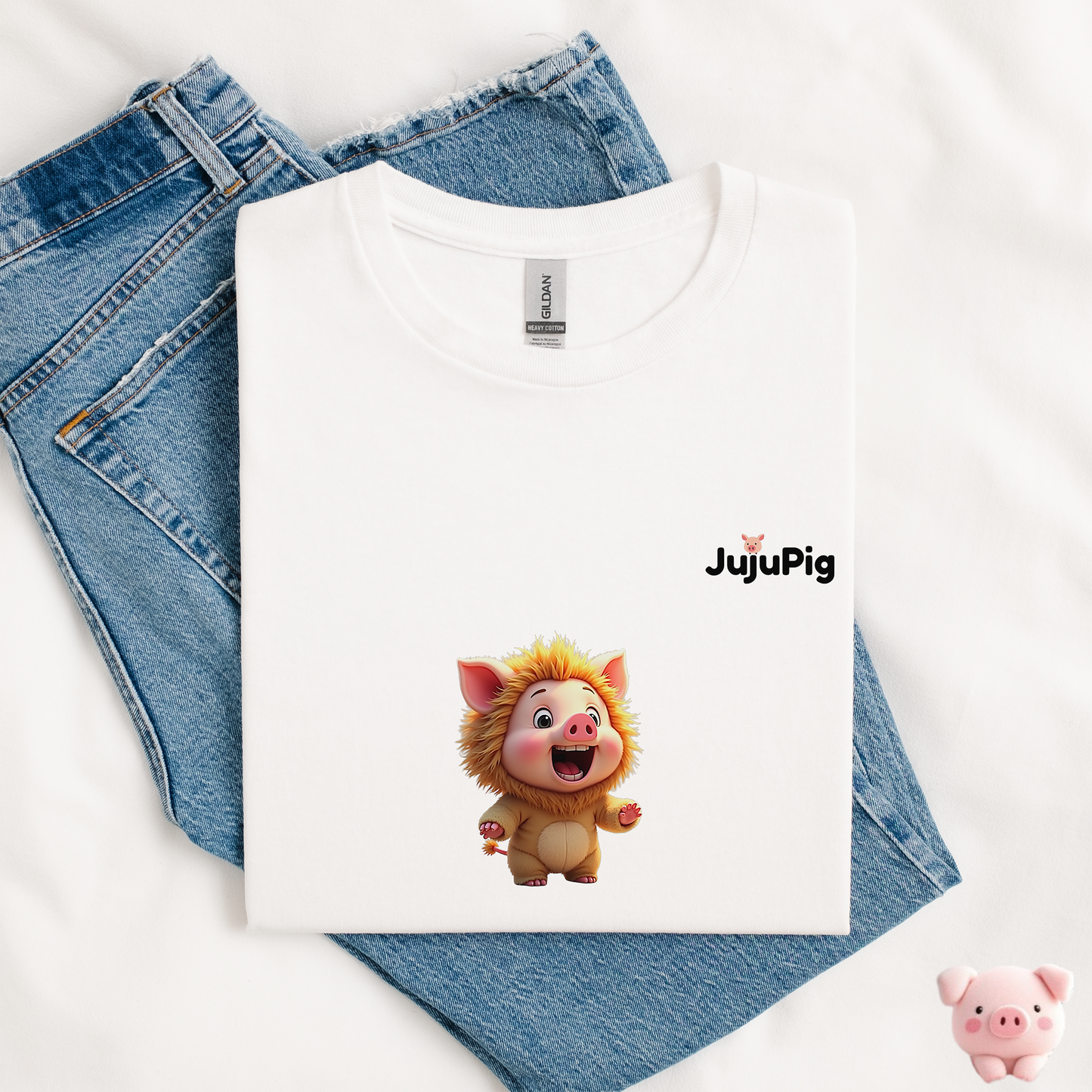 JujuPig Lion - Kids Unisex Heavy Cotton T-shirt | Graphic Tee for Boys & Girl