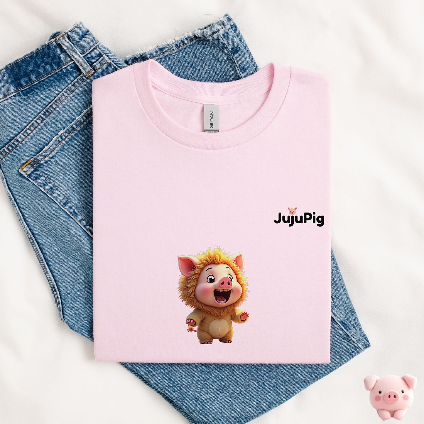 JujuPig Lion - Kids Unisex Heavy Cotton T-shirt | Graphic Tee for Boys & Girl