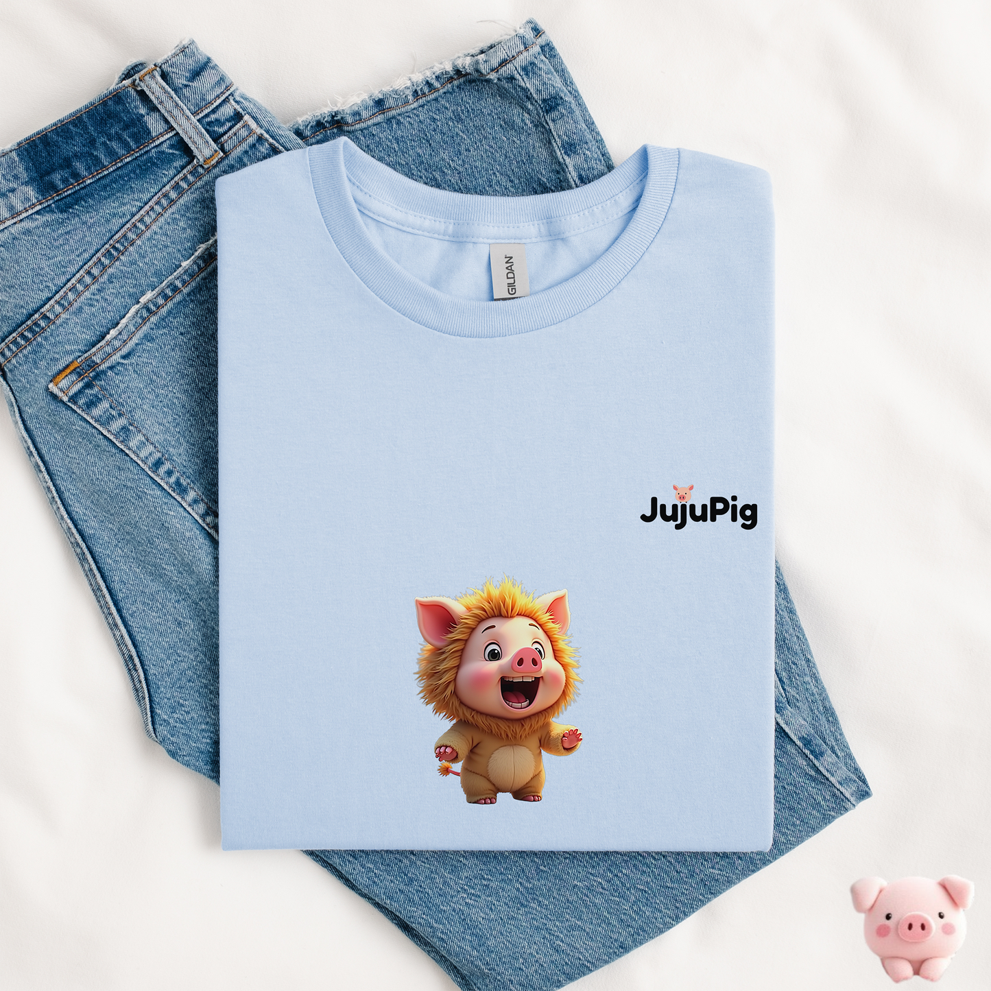JujuPig Lion - Kids Unisex Heavy Cotton T-shirt | Graphic Tee for Boys & Girl