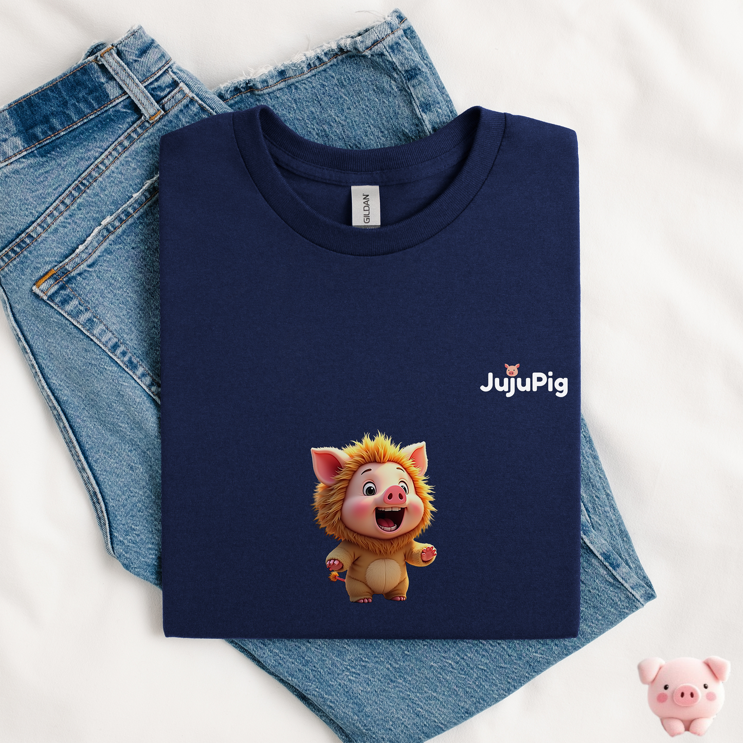 JujuPig Lion - Kids Unisex Heavy Cotton T-shirt | Graphic Tee for Boys & Girl
