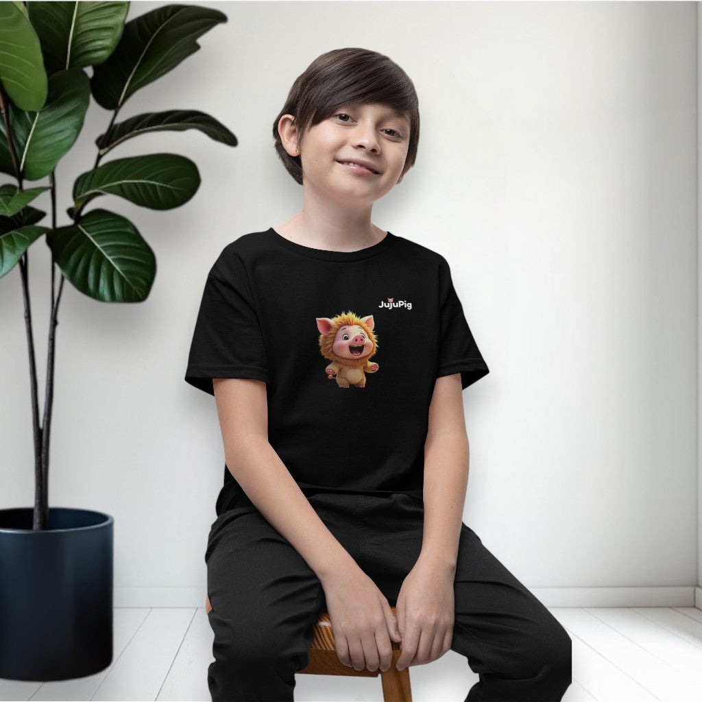 JujuPig Lion - Kids Unisex Heavy Cotton T-shirt | Graphic Tee for Boys & Girl