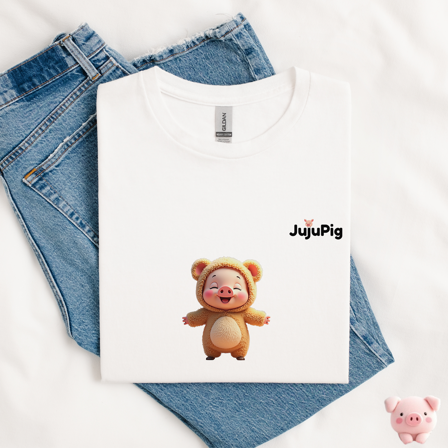 JujuPig Teddy Bear - Kids Unisex Heavy Cotton T-shirt | Graphic Tee for Boys & Girl