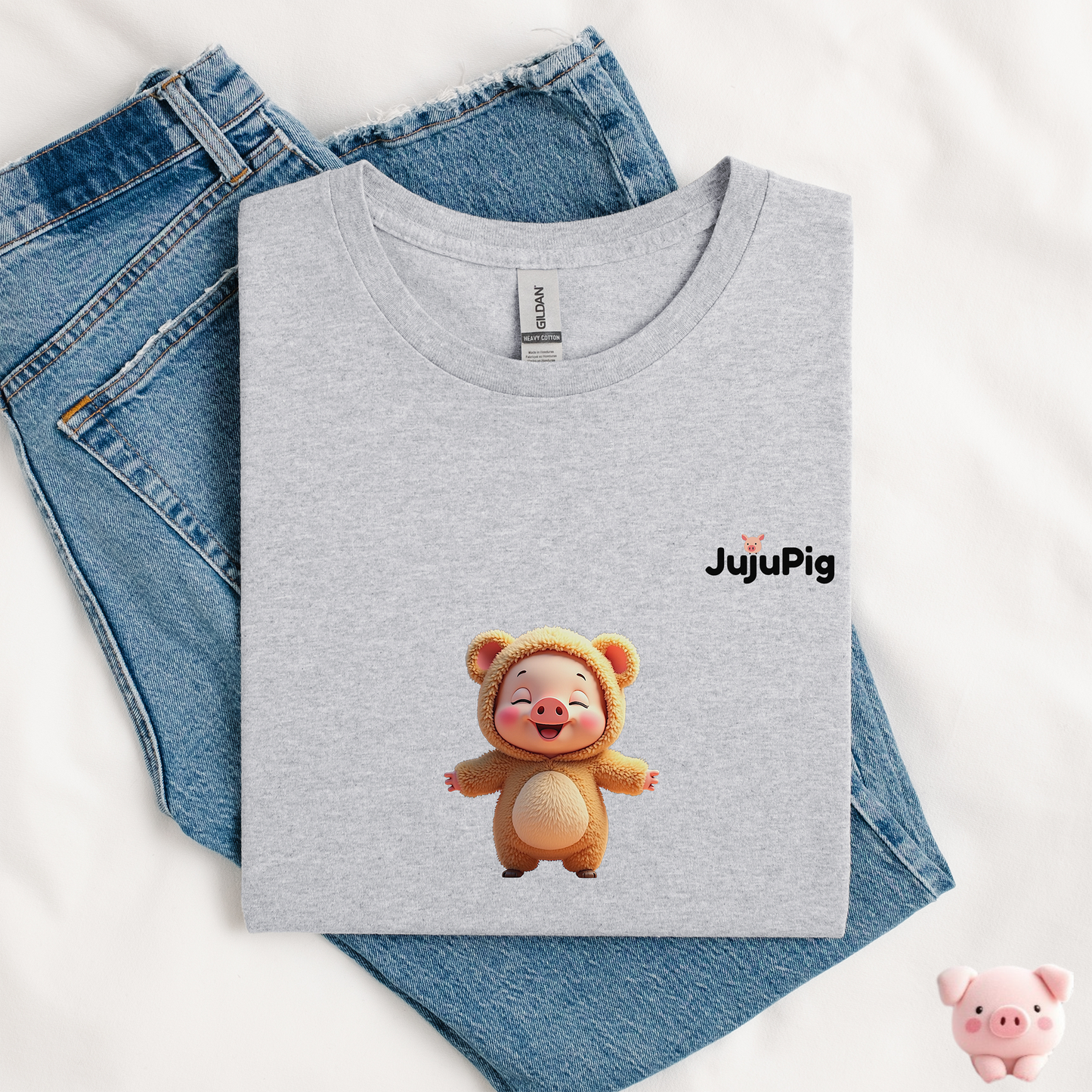 JujuPig Teddy Bear - Kids Unisex Heavy Cotton T-shirt | Graphic Tee for Boys & Girl