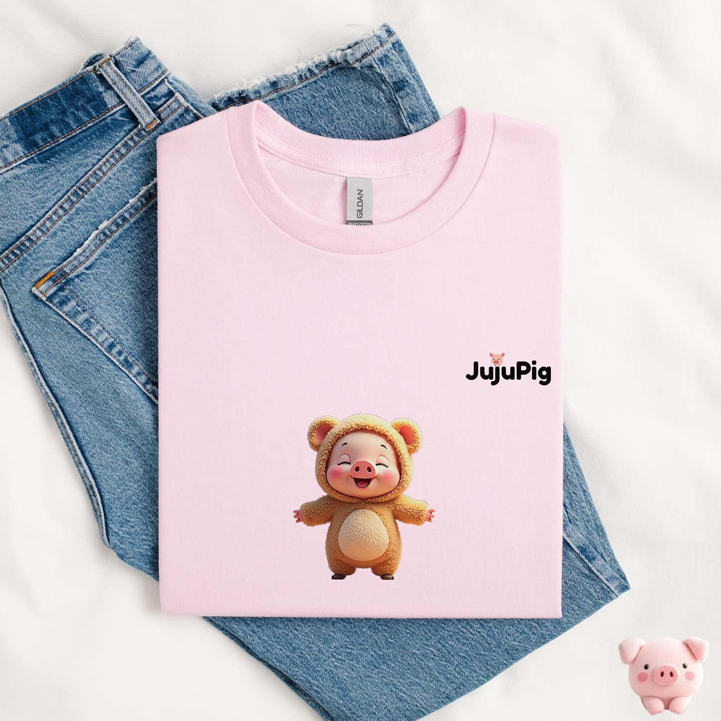 JujuPig Teddy Bear - Kids Unisex Heavy Cotton T-shirt | Graphic Tee for Boys & Girl