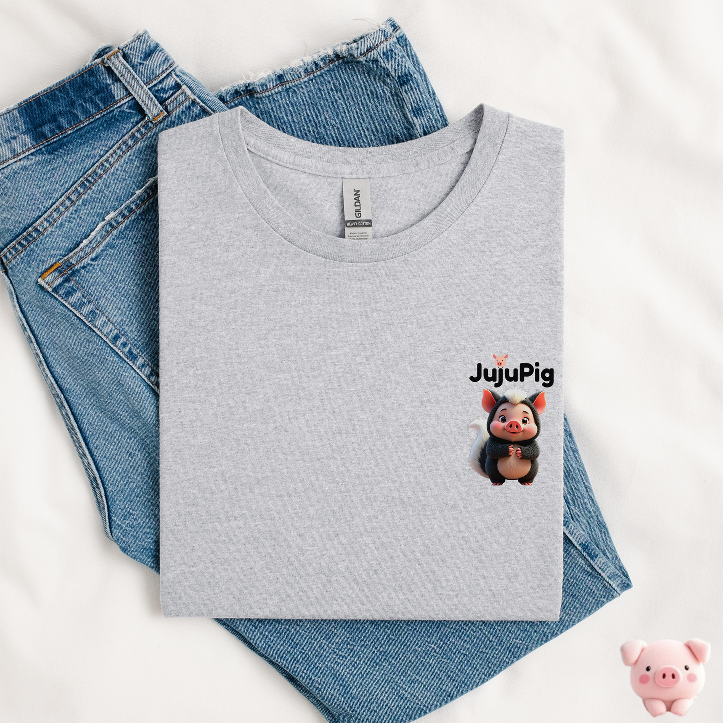 JujuPig Skunk - Kids Unisex Heavy Cotton T-shirt | Graphic Tee for Boys & Girl