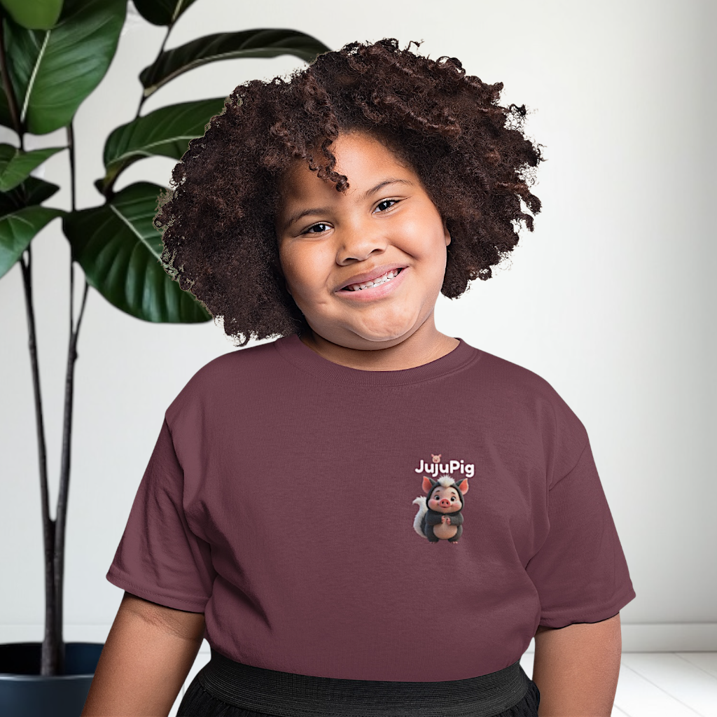 JujuPig Skunk - Kids Unisex Heavy Cotton T-shirt | Graphic Tee for Boys & Girl
